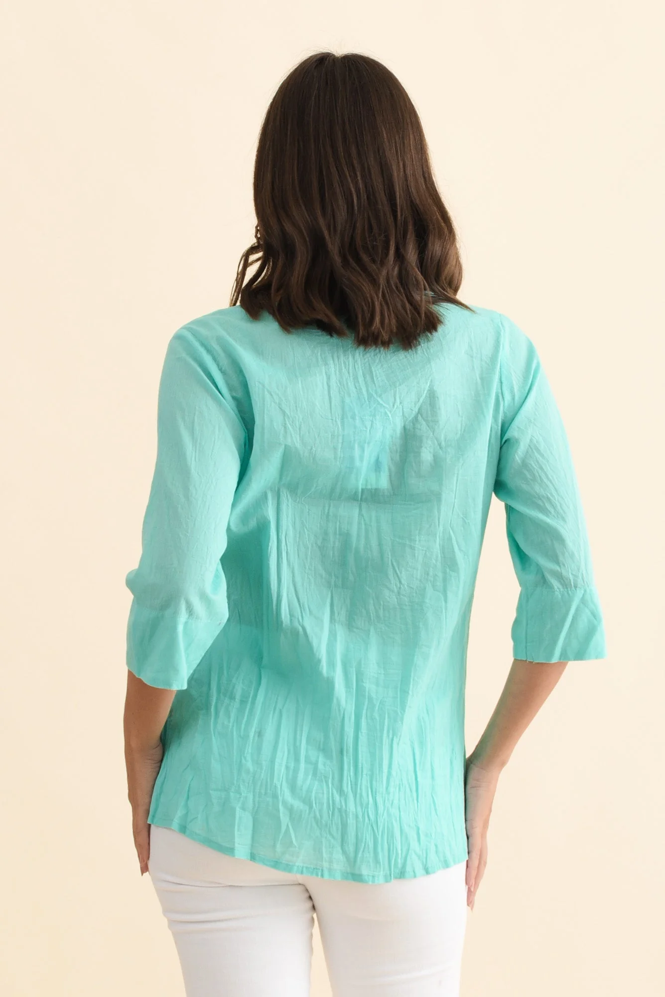 Fia Sky Blue Sleeved Crinkle Cotton Top - Image 4