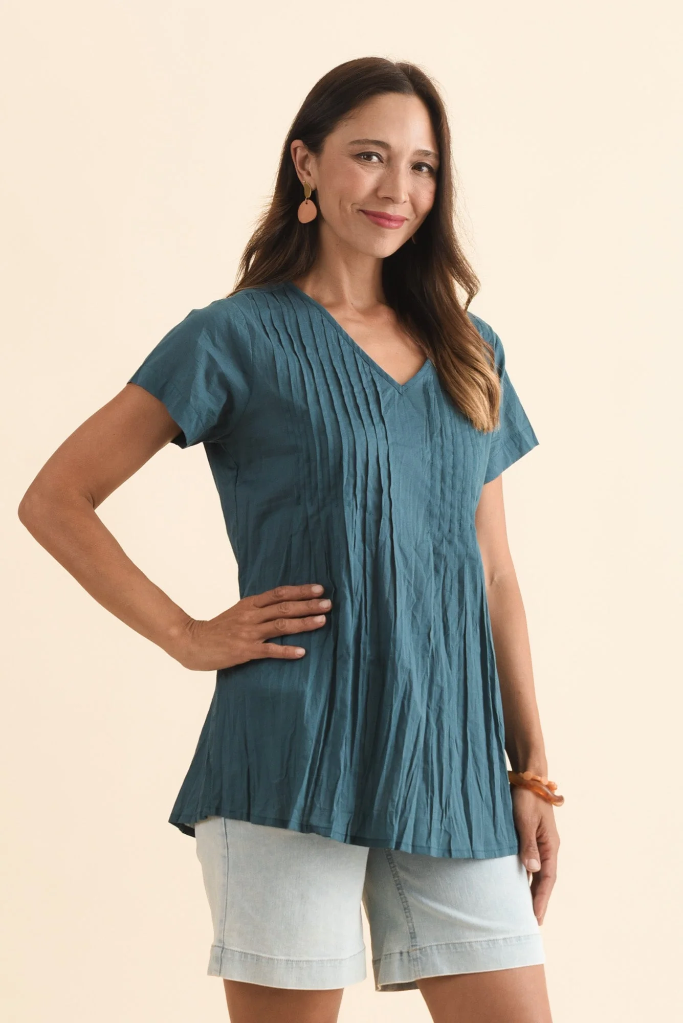 Fia Teal Crinkle Cotton Top - Image 3