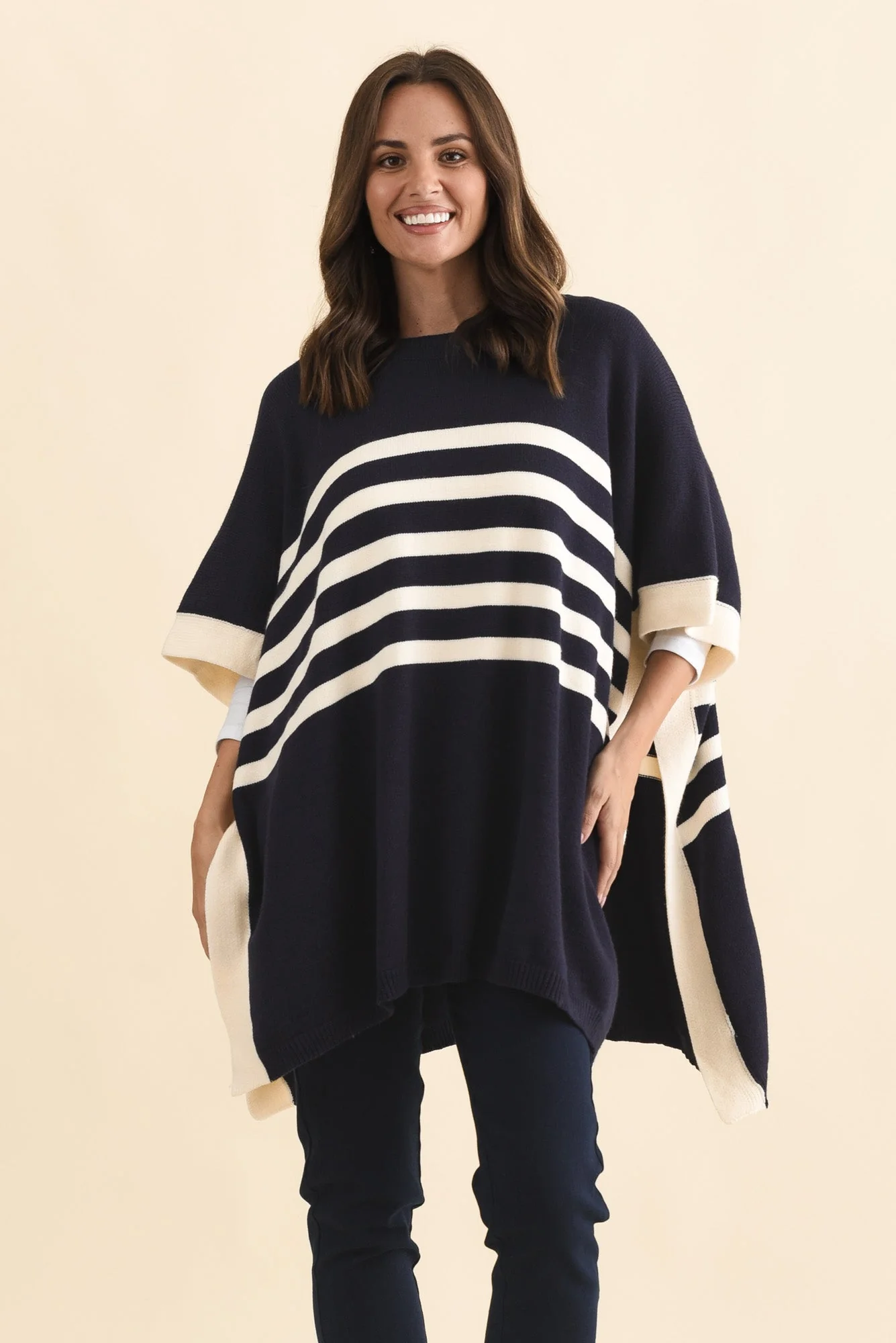 Fidelia Navy Stripe Knit Poncho