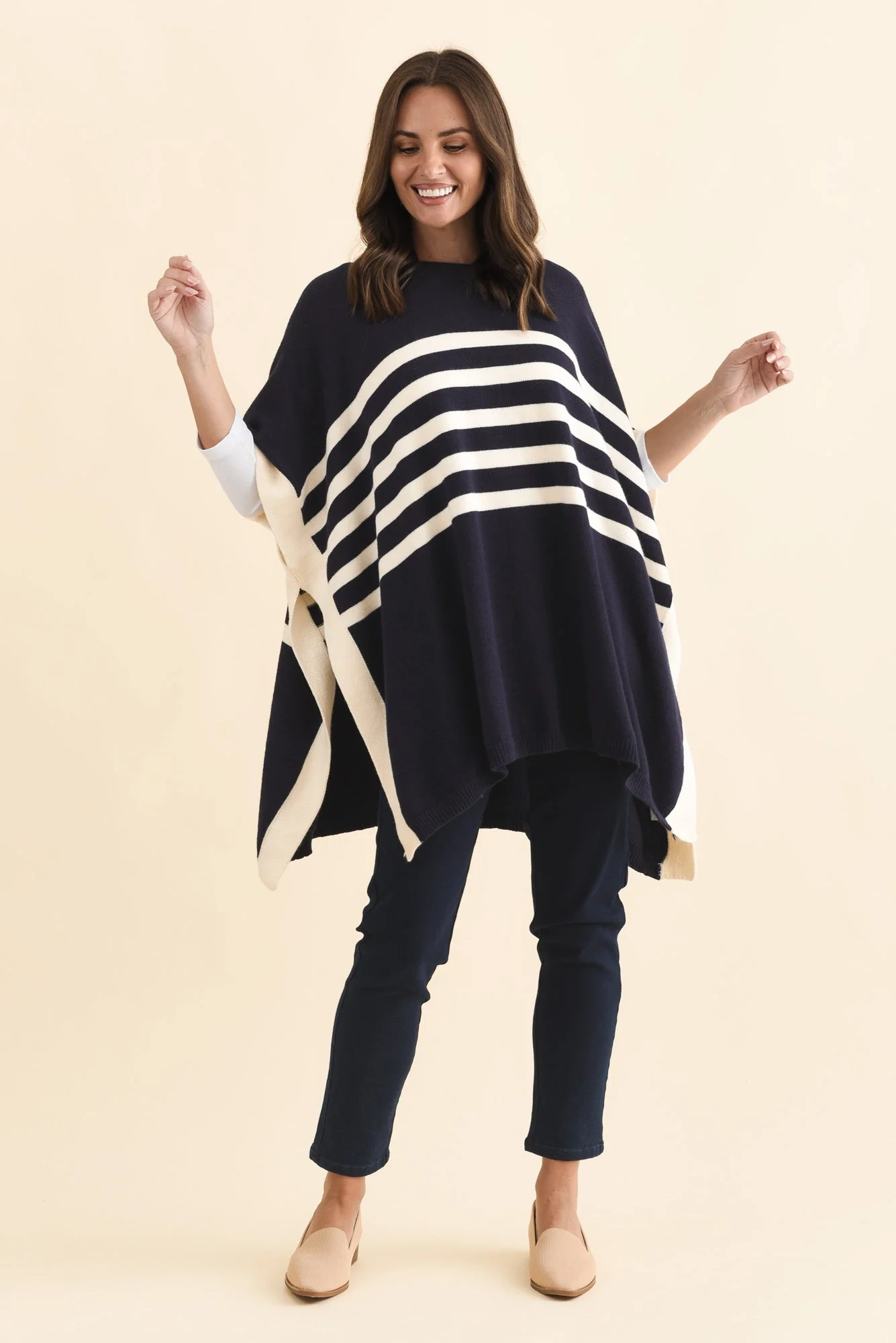 Fidelia Navy Stripe Knit Poncho - Image 2