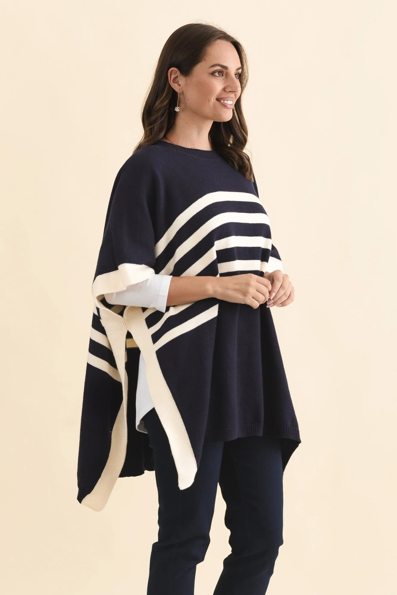 Fidelia Navy Stripe Knit Poncho - Image 3
