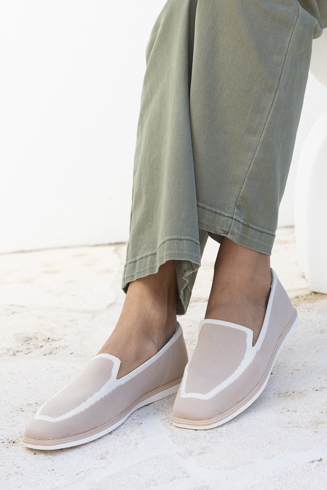 Fifi Beige Contrast Flyknit Loafer - Image 2