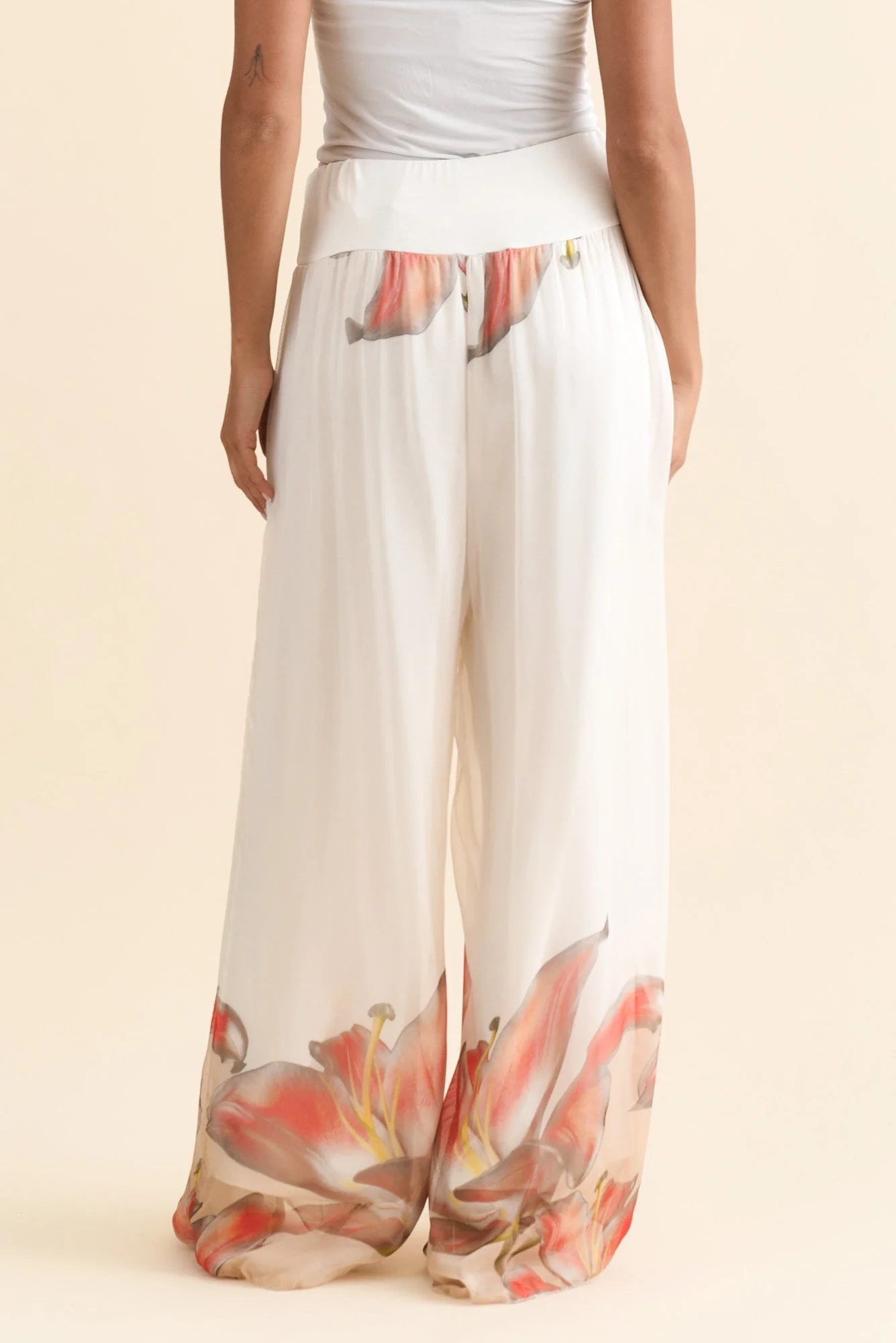 Figaro White Bloom Silk Pants - Image 4