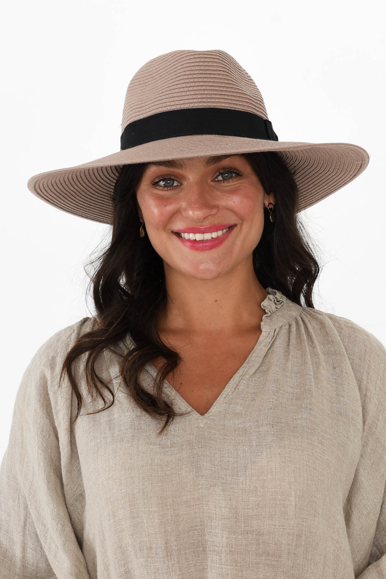 Fiona Taupe Wide Brim Travel Fedora