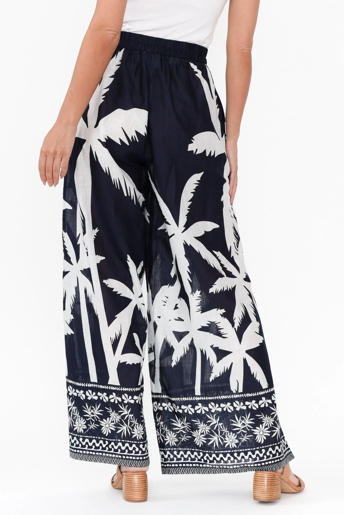 Fly Away Navy Palm Cotton Pants - Image 5