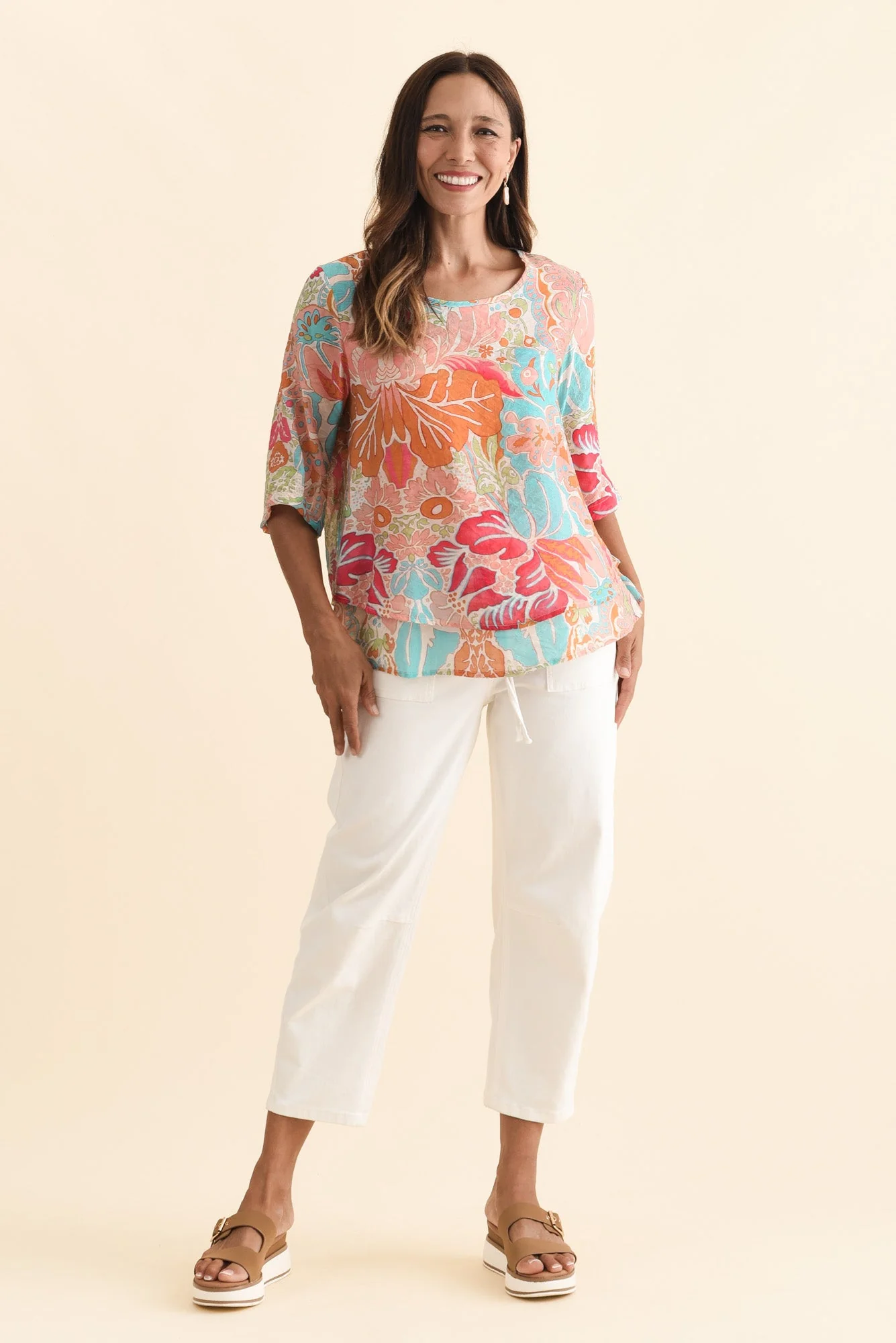 Folk Peach Flower Frill Top - Image 2