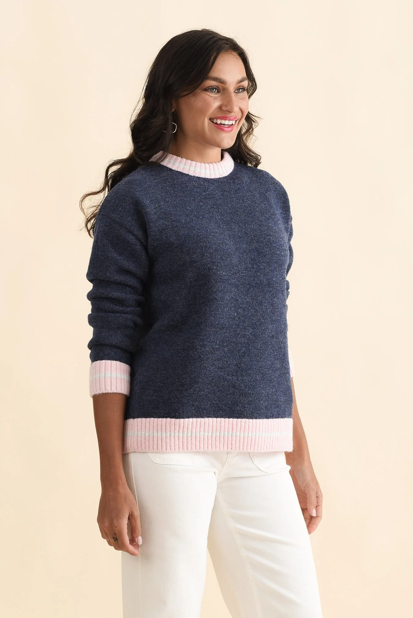 Fowler Navy Contrast Trim Knit Jumper - Image 3