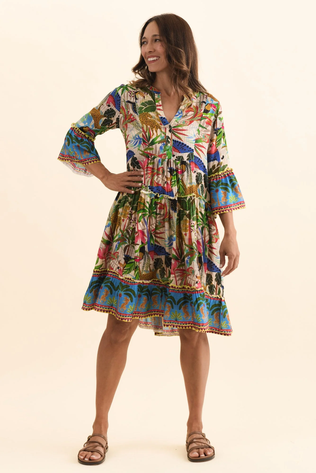 Frankie Green Tropical Frill Sleeve Dress - Image 2