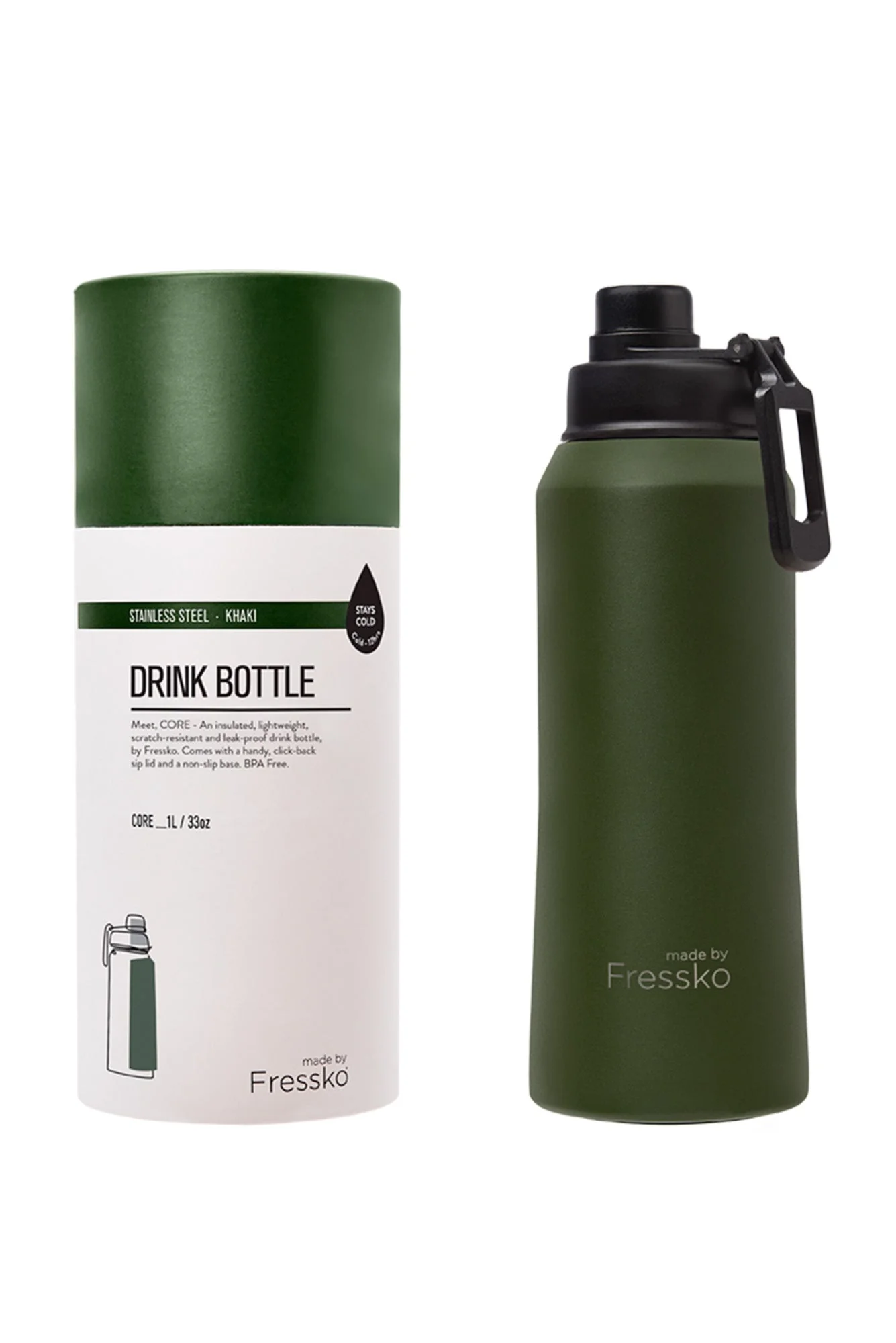 Fressko Khaki 1L Stainless Steel Water Bottle - Image 2