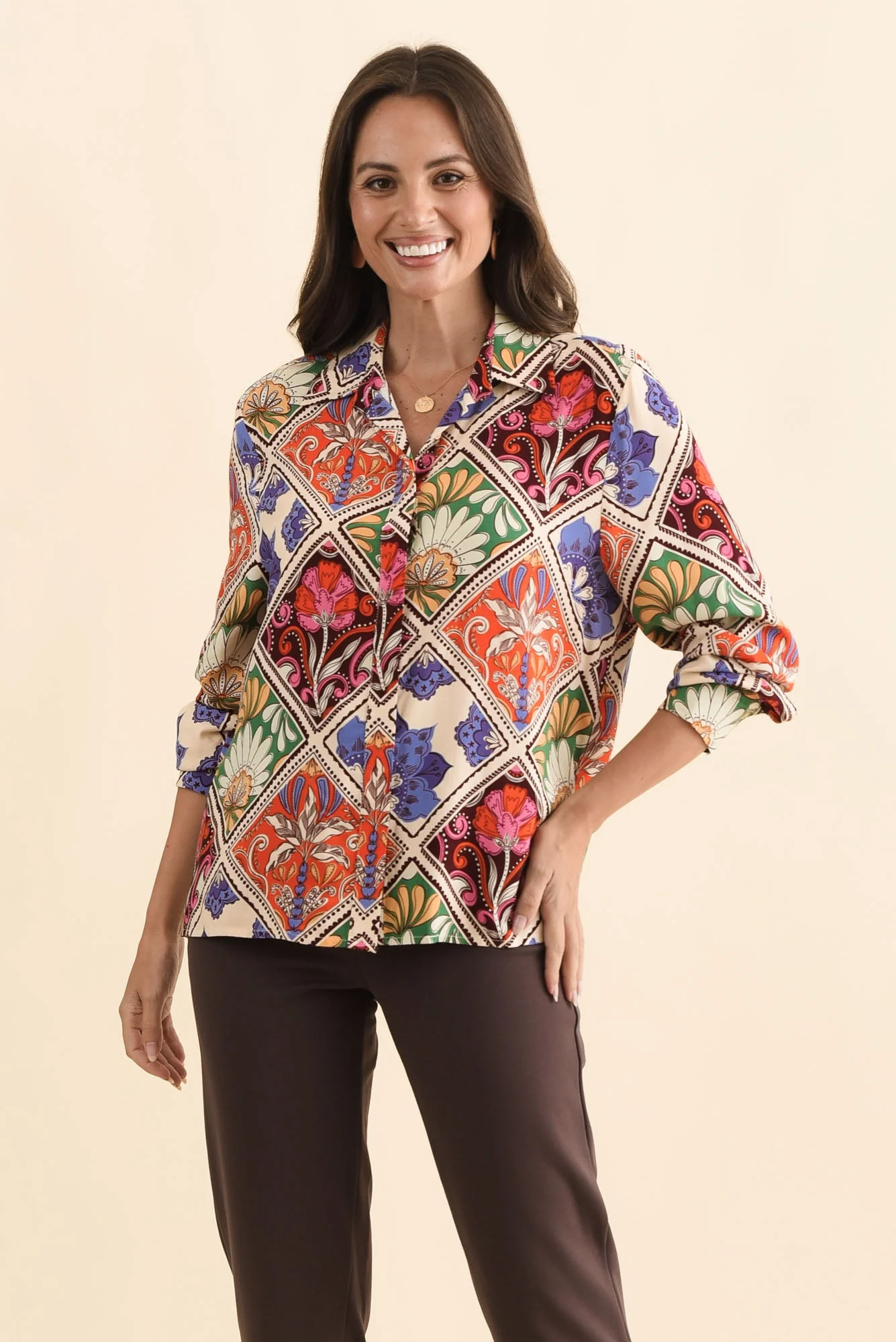 Frida Orange Tile Frill Shirt