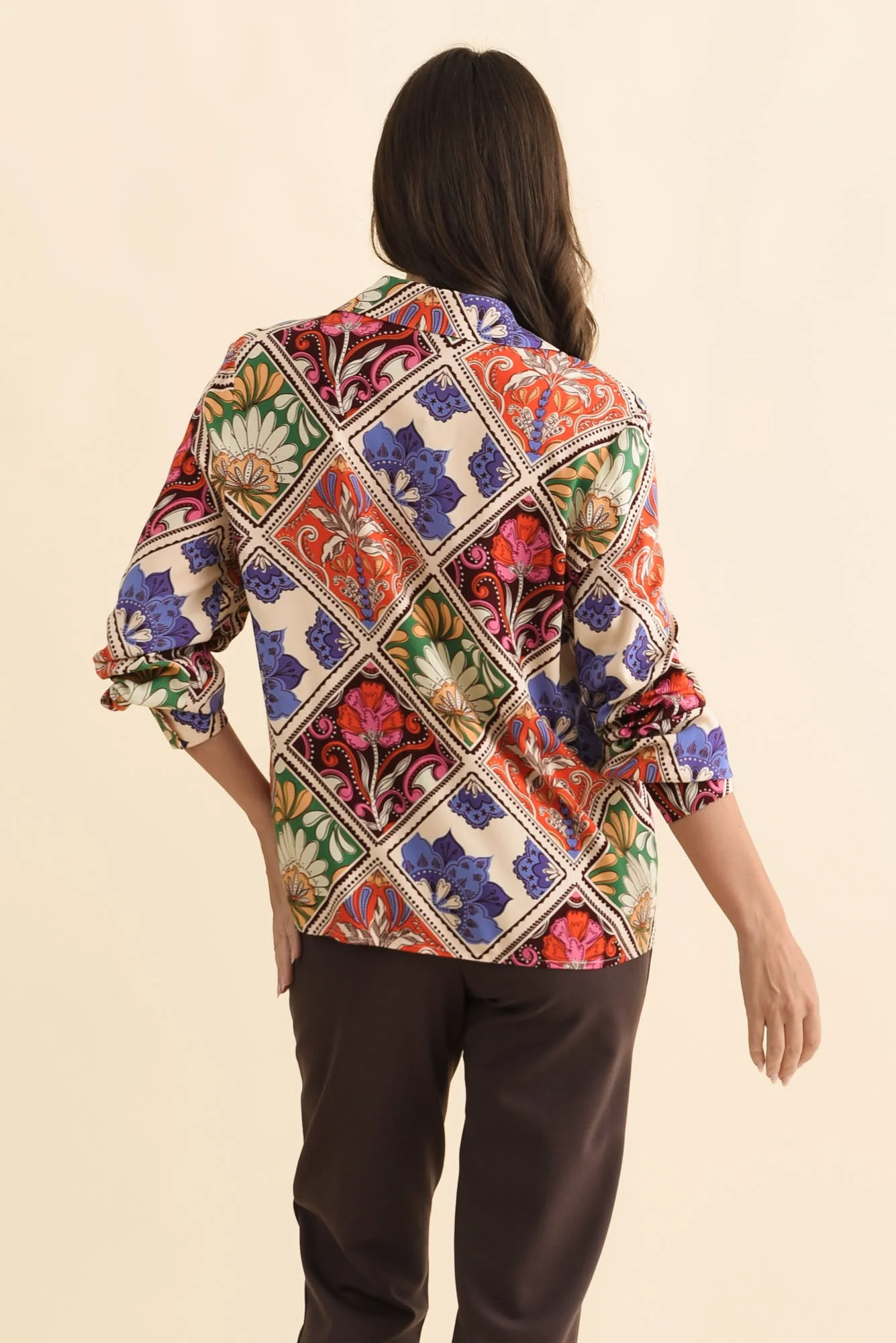 Frida Orange Tile Frill Shirt - Image 4