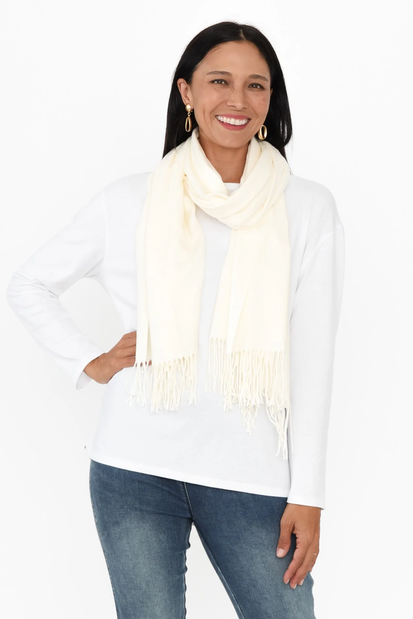 Frieda White Cashmere Scarf