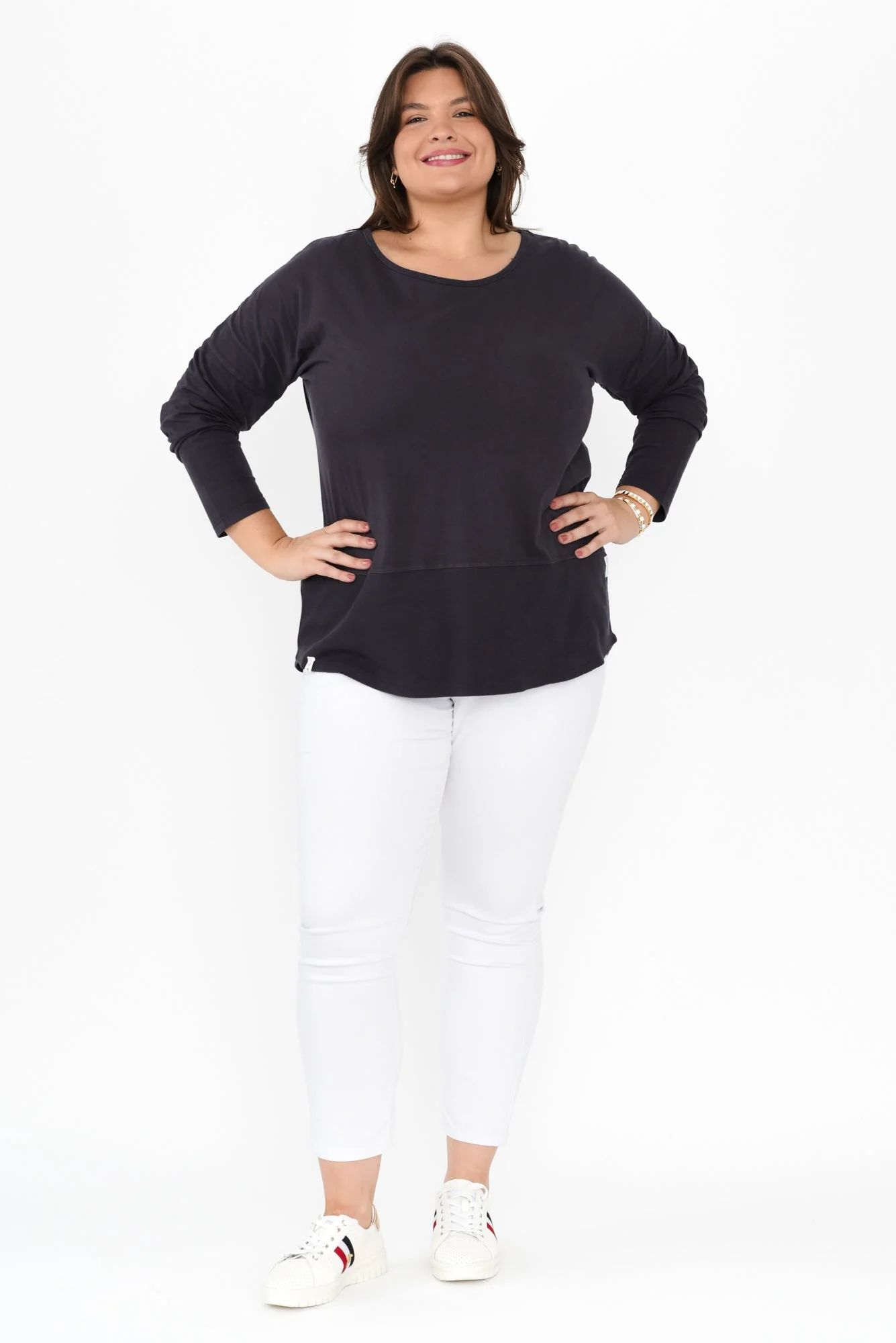 Fundamental Navy Cotton Rib Sleeved Top - Image 9
