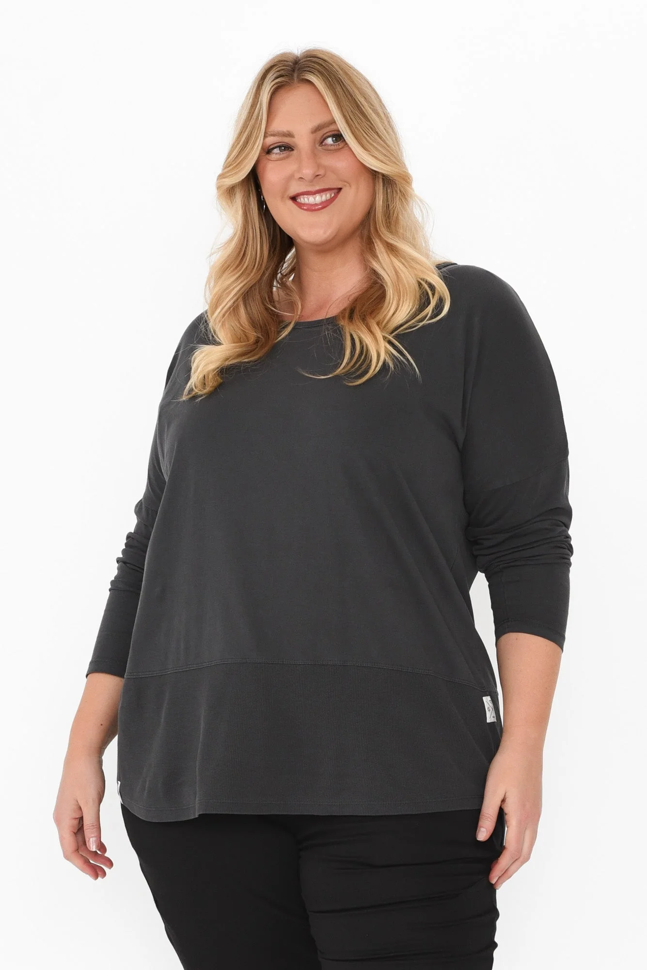 Fundamental Washed Black Cotton Rib Sleeved Top - Image 8