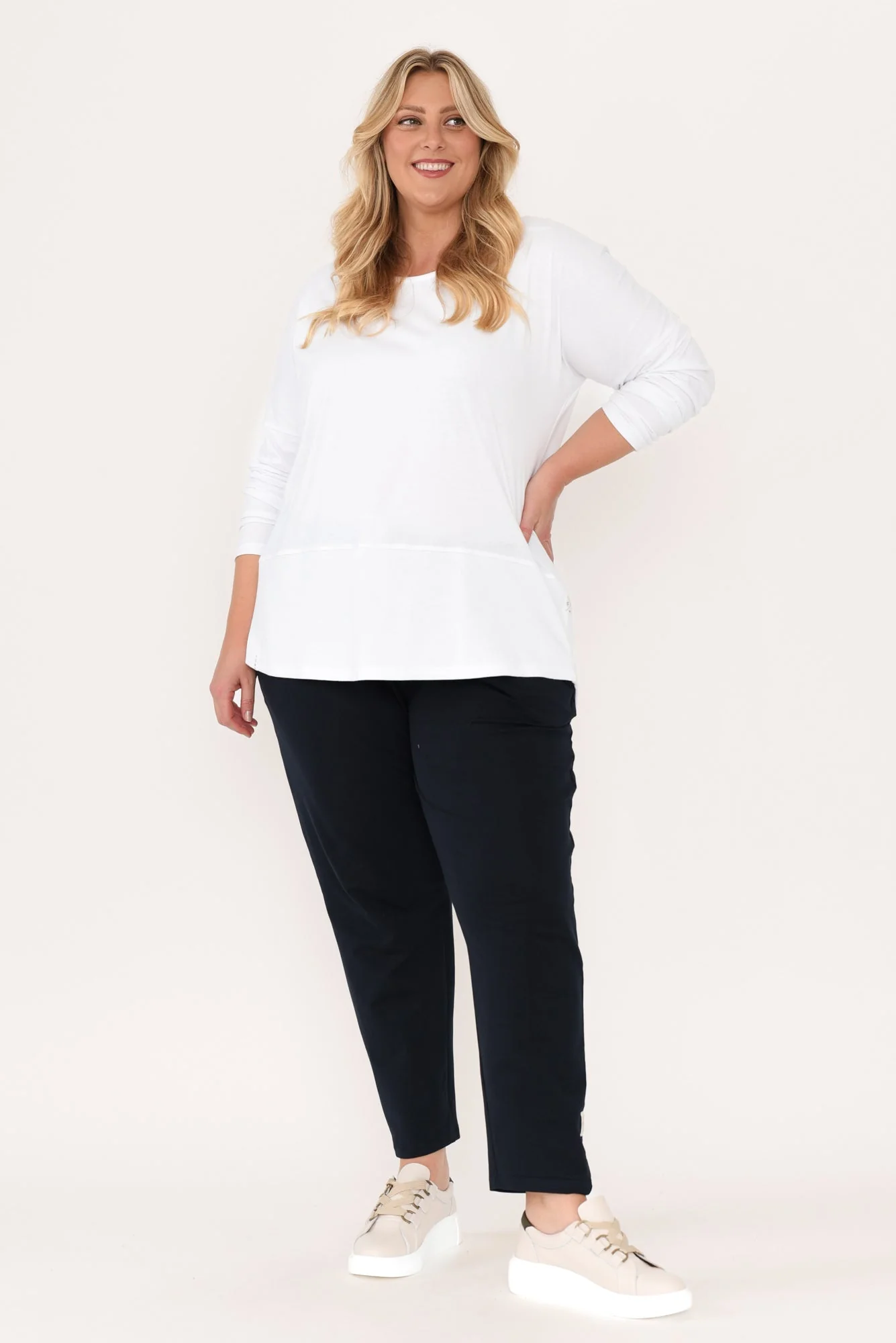 Fundamental White Cotton Rib Sleeved Top - Image 14
