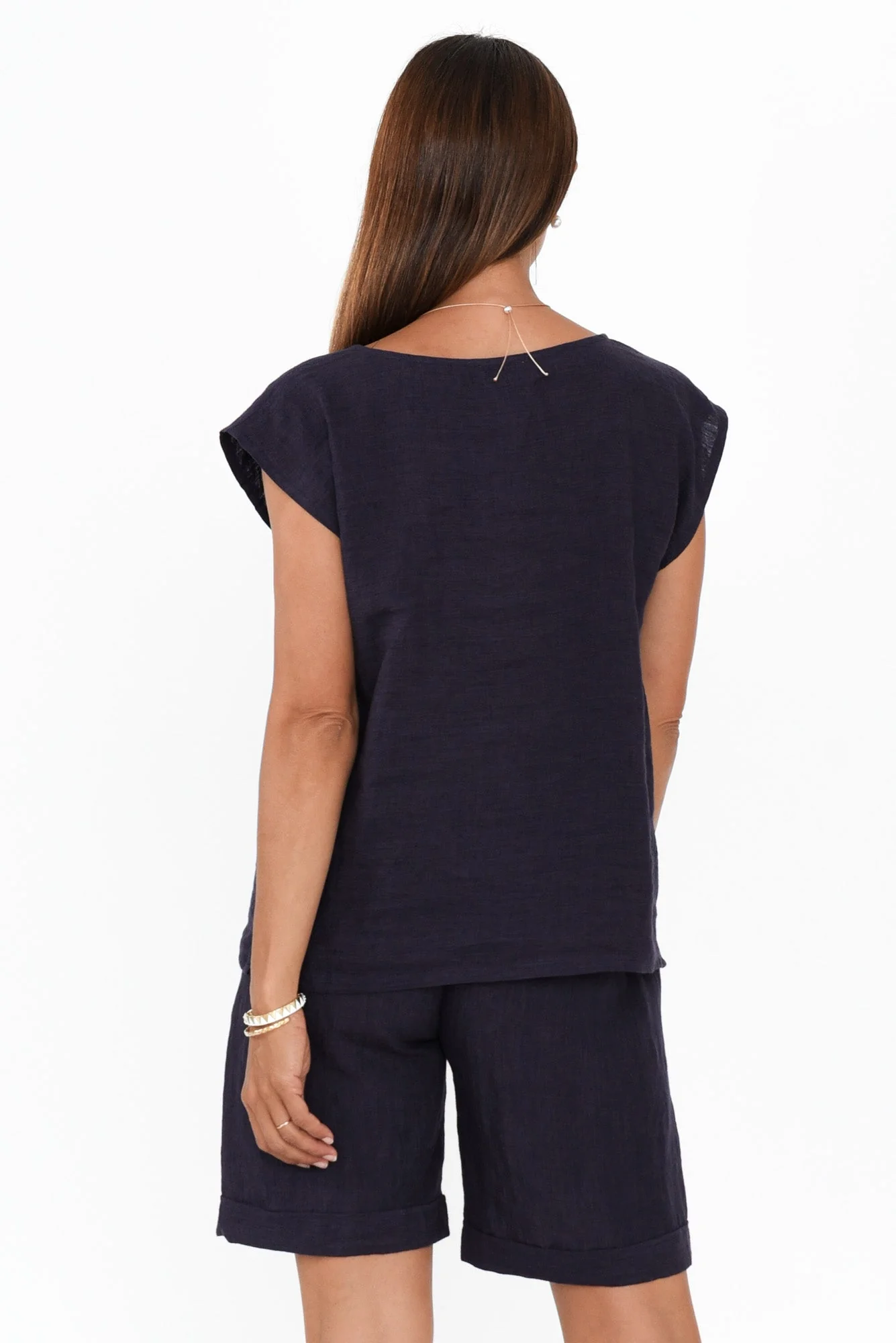 Gabriele Navy Linen Top - Image 4