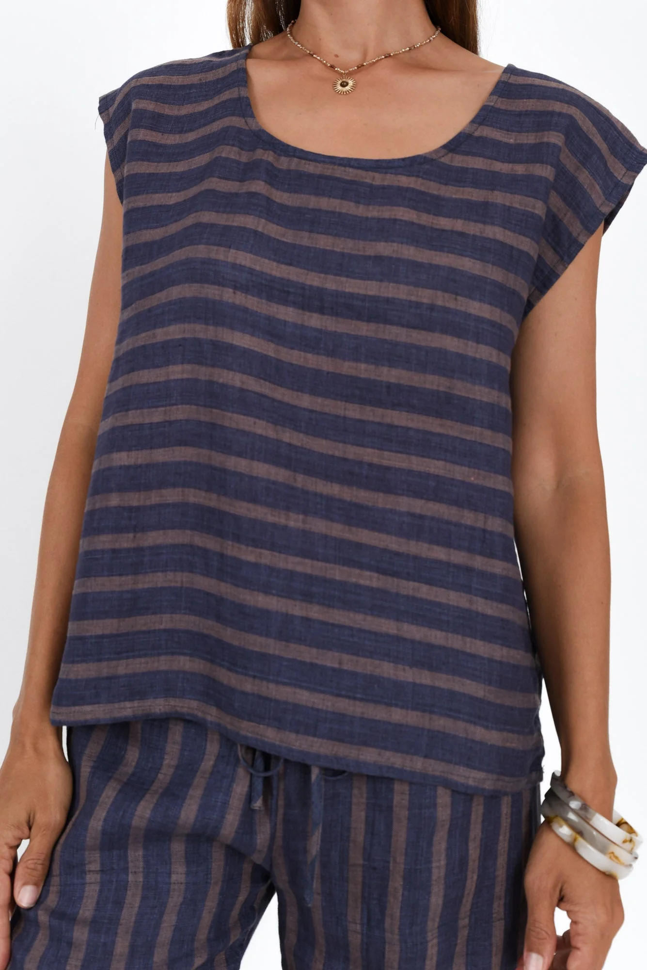 Gabriele Navy Stripe Linen Top - Image 5