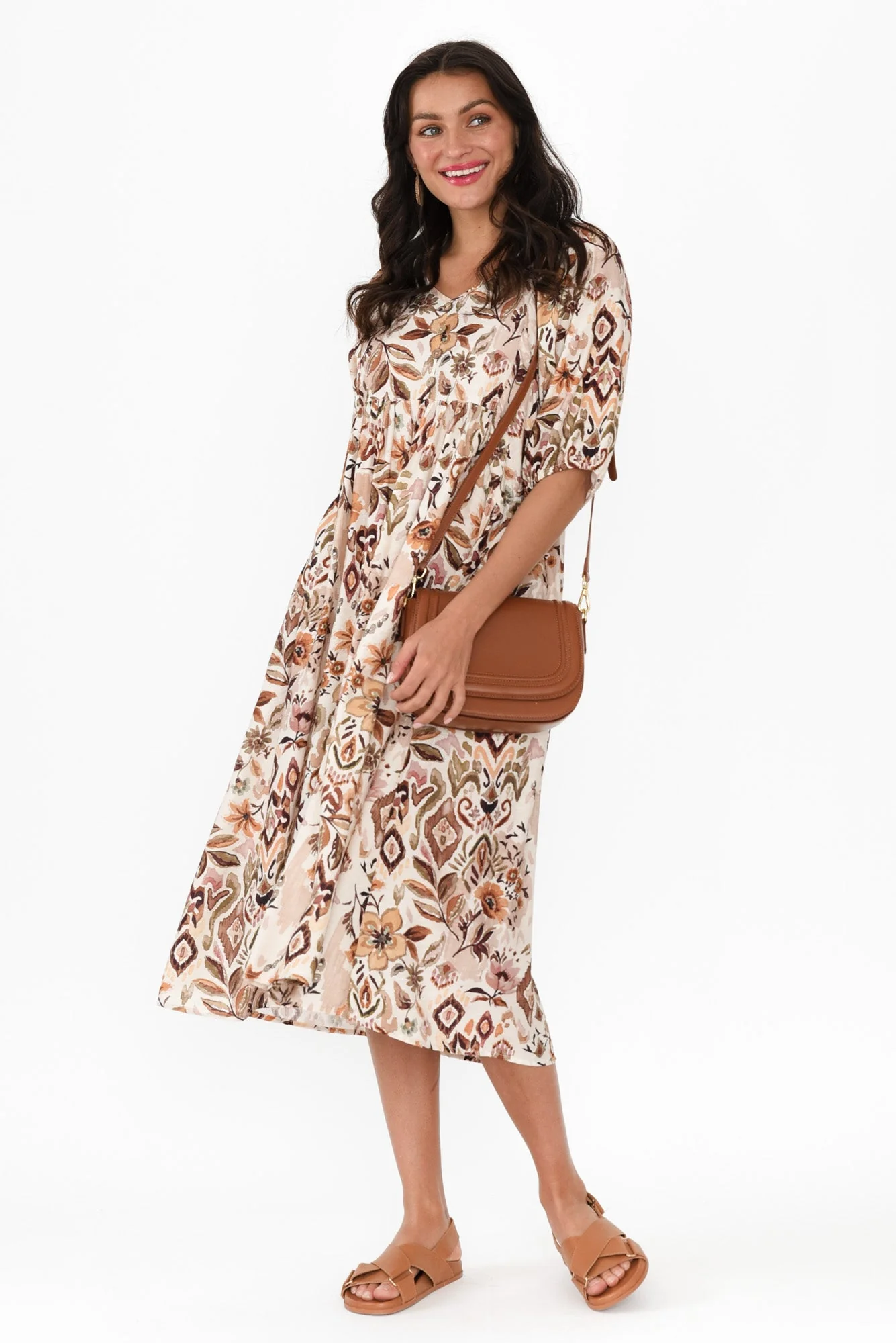 Gabriella Brown Floral Pocket Dress