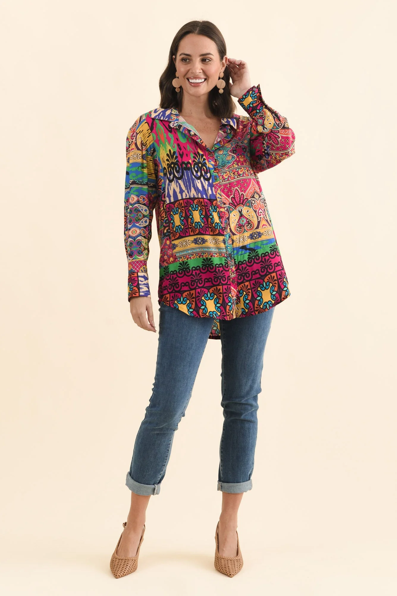 Galatea Pink Mosaic Button Shirt - Image 6