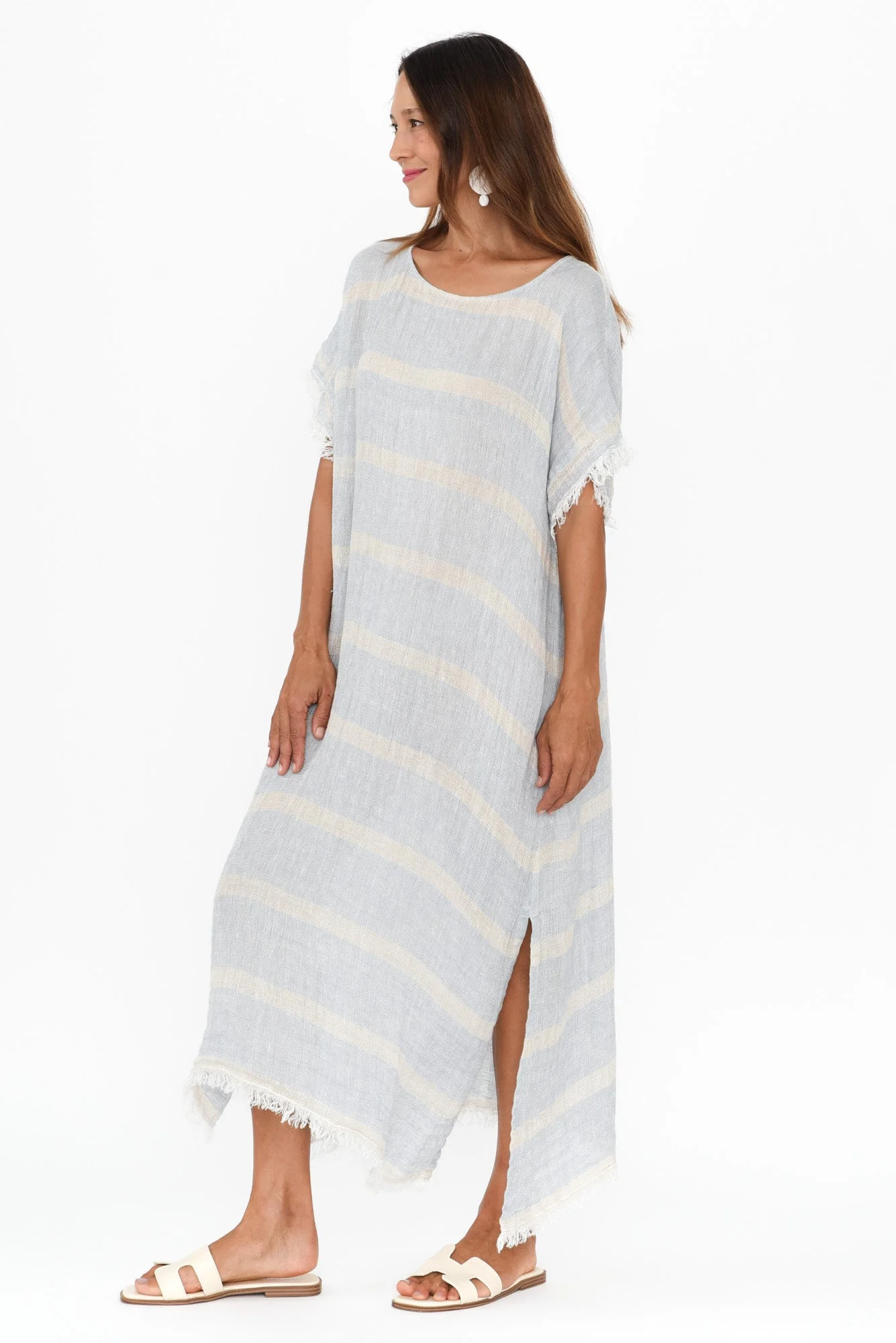 Galene Blue Stripe Linen Dress - Image 3