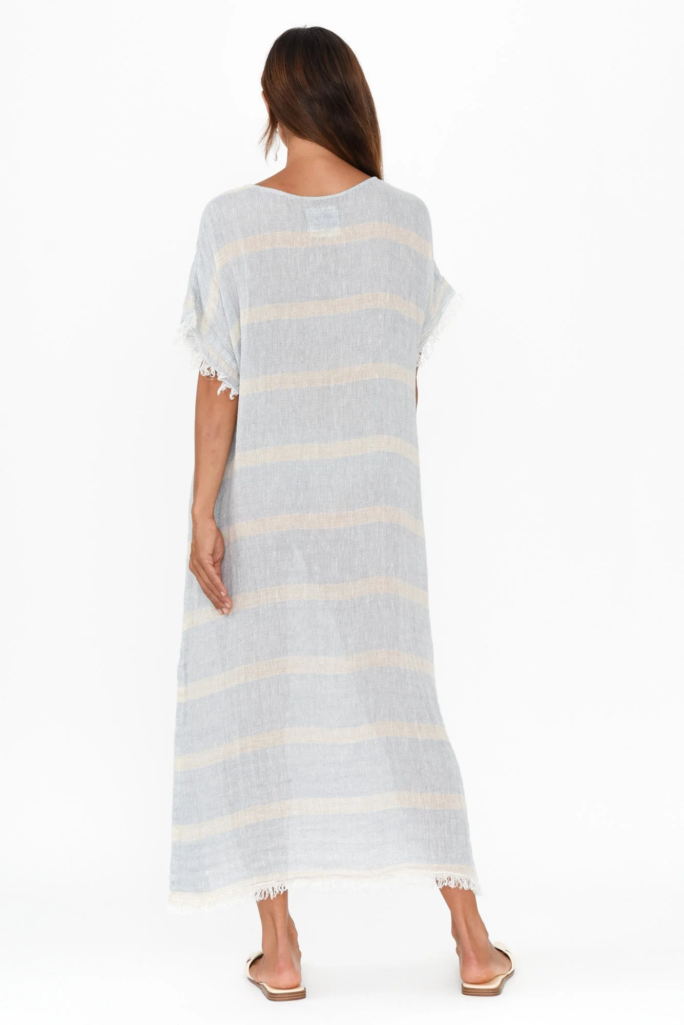 Galene Blue Stripe Linen Dress - Image 4
