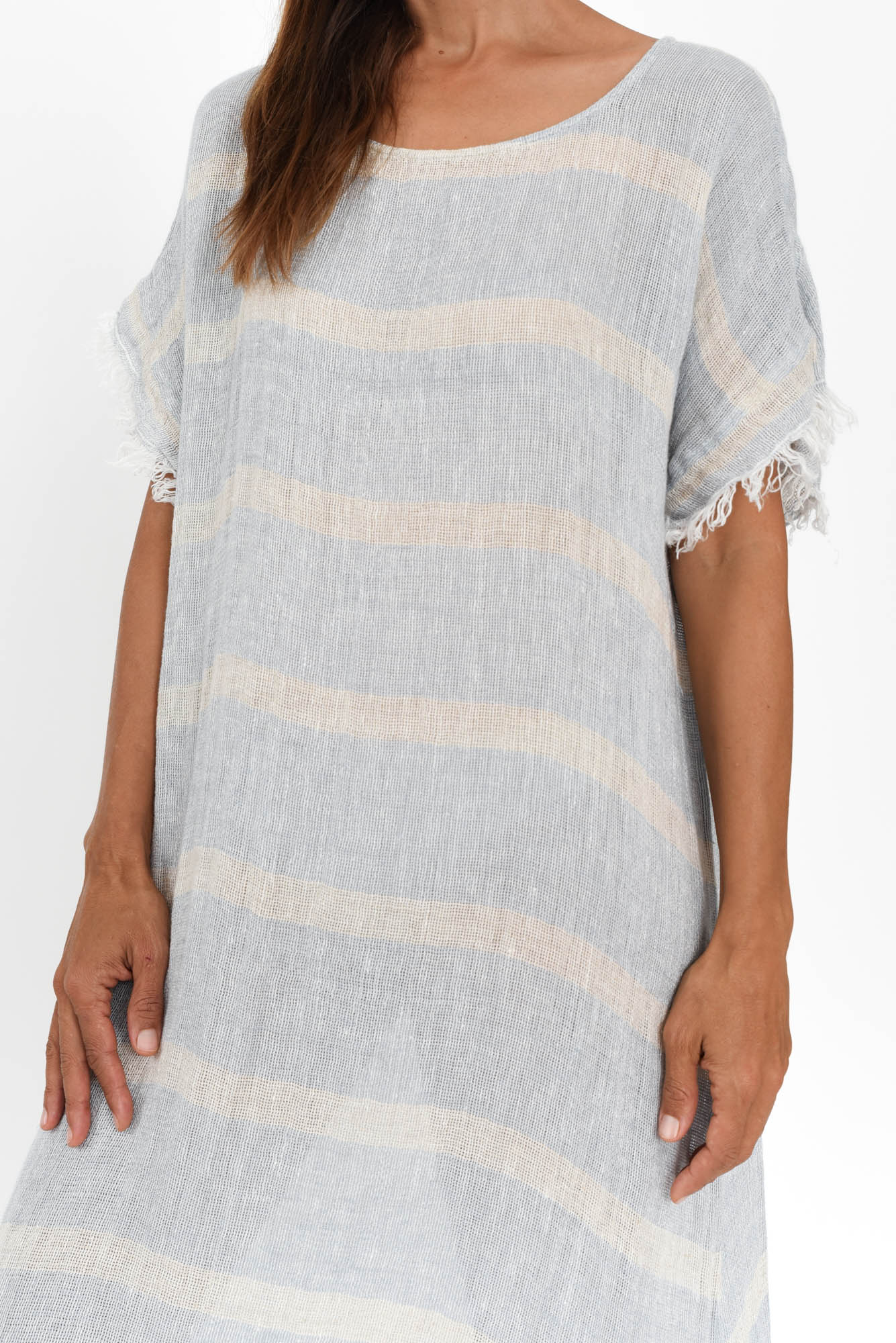 Galene Blue Stripe Linen Dress - Image 5