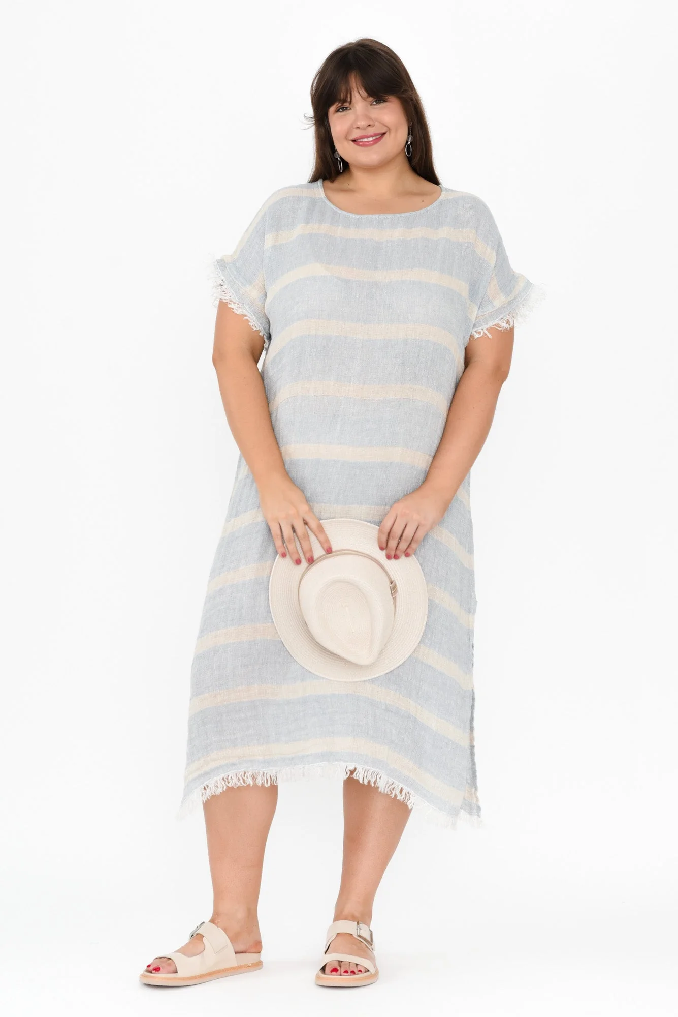 Galene Blue Stripe Linen Dress - Image 6