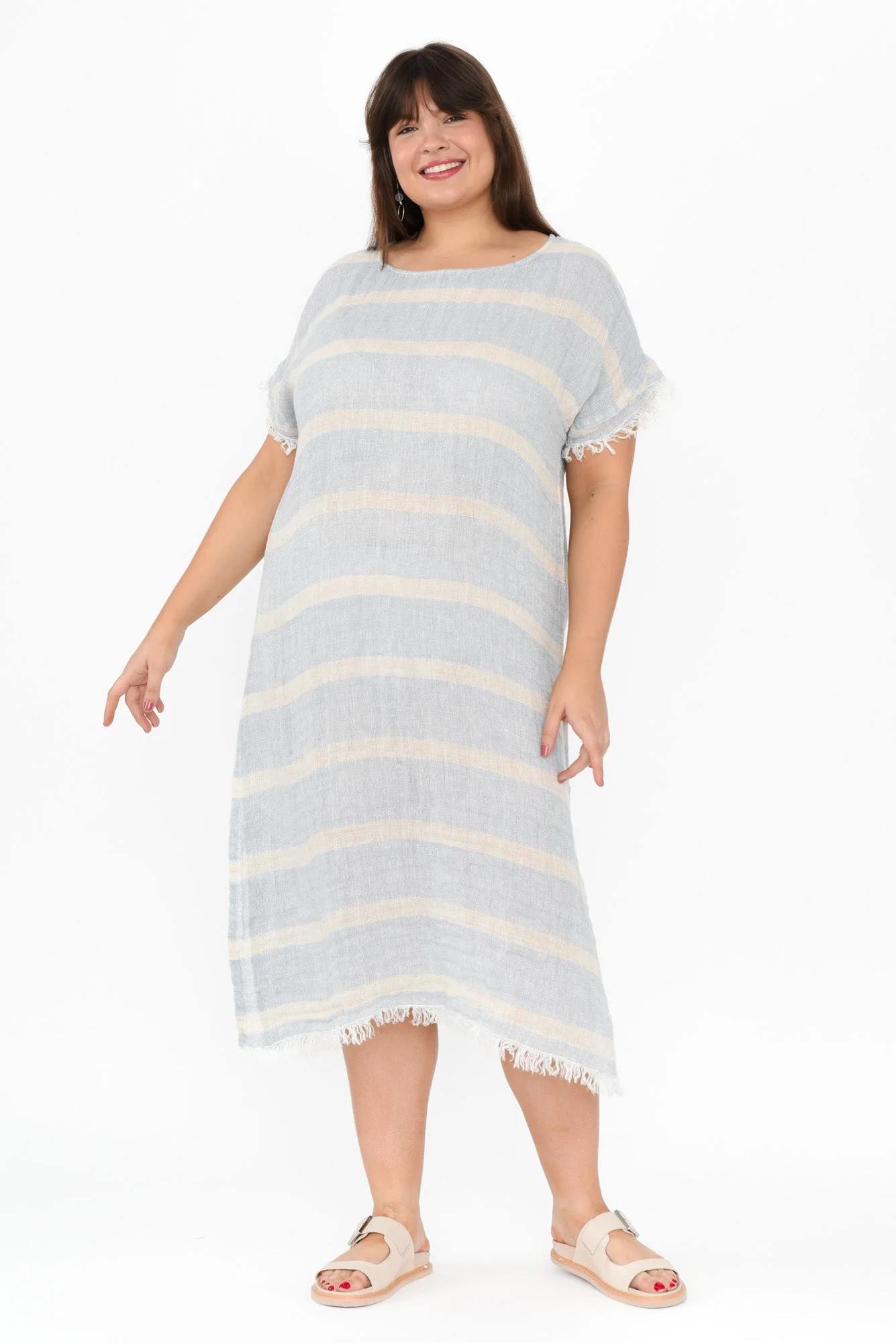 Galene Blue Stripe Linen Dress - Image 9