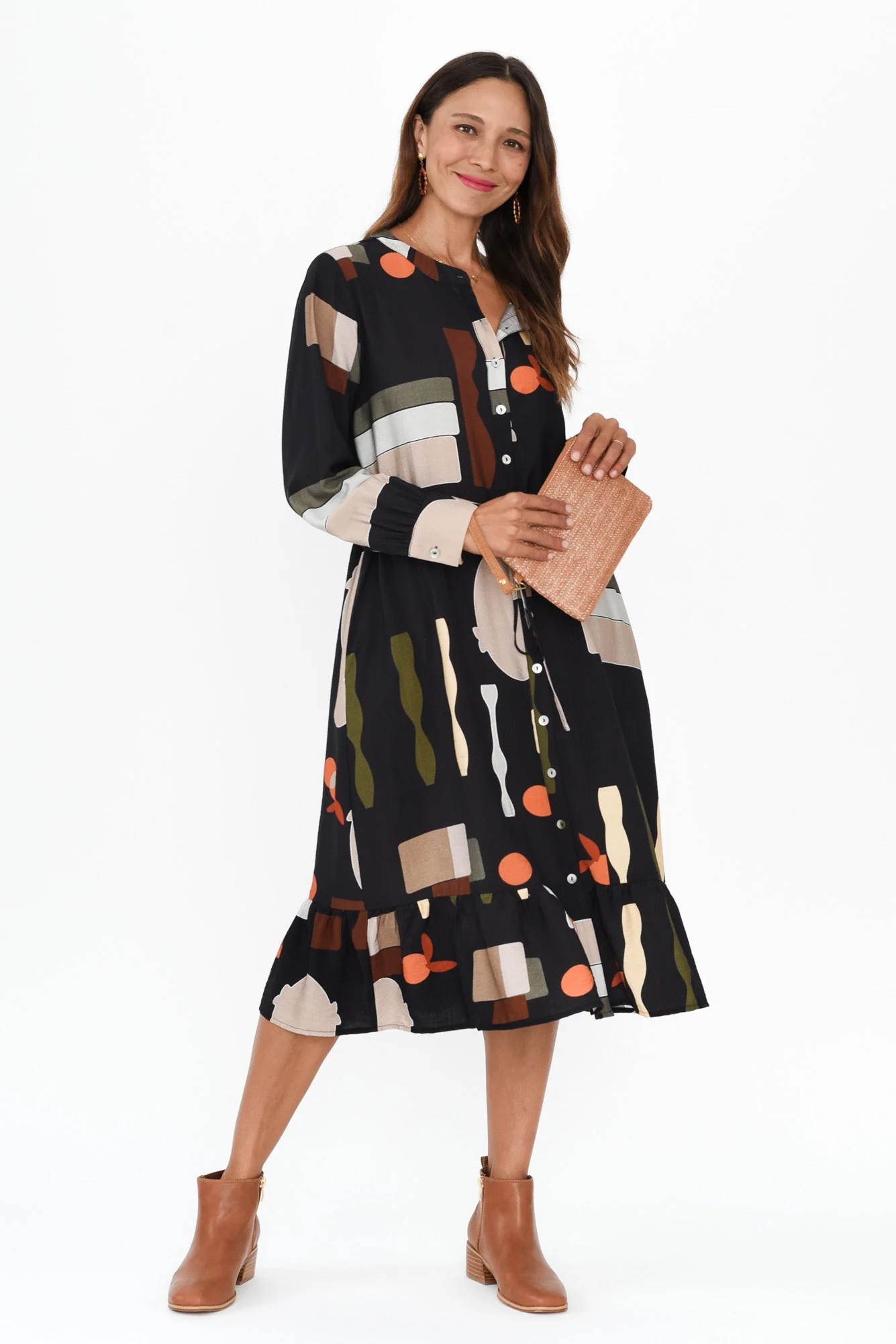 Galleria Black Geo Tie Dress