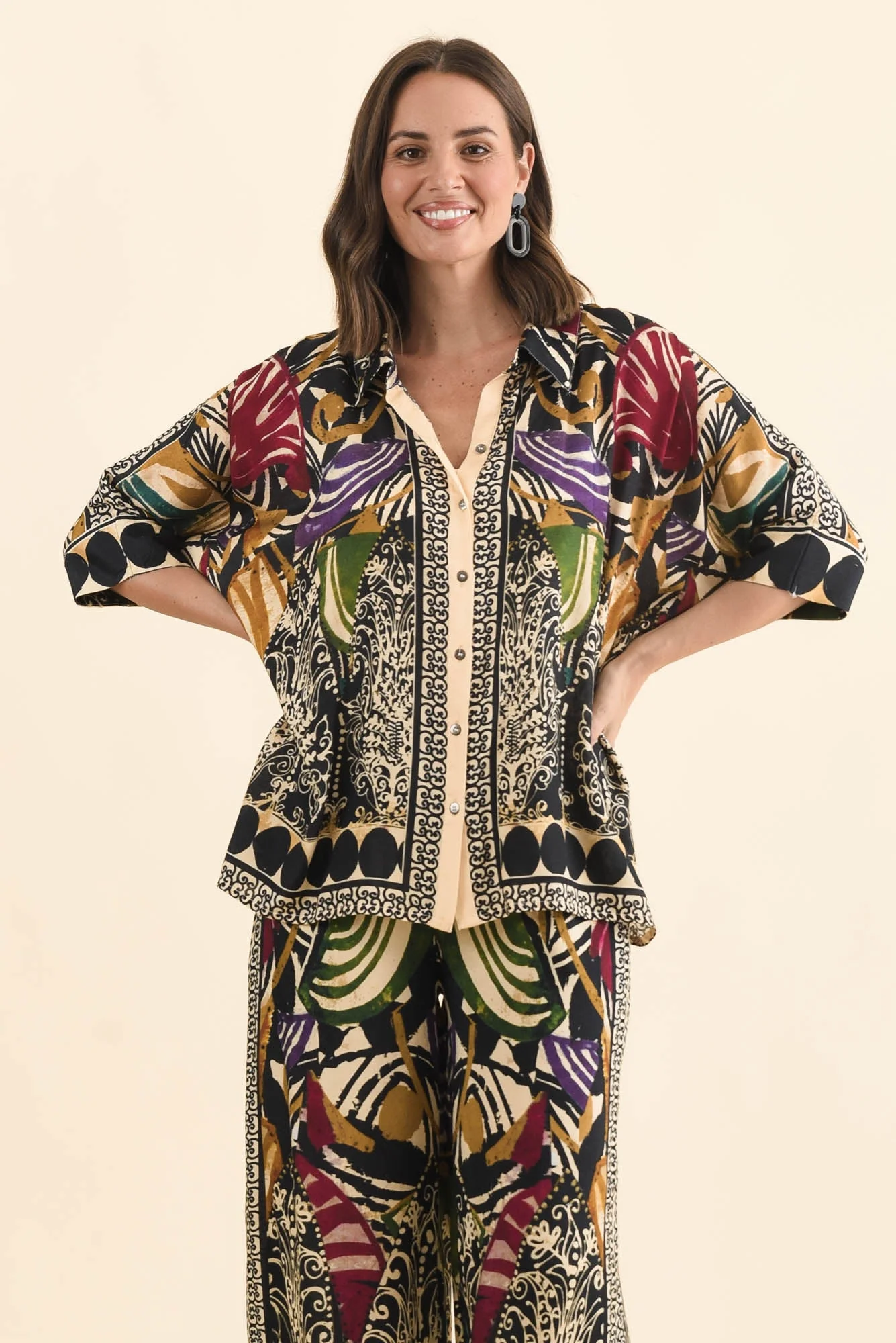 Gaulina Green Mosaic Button Shirt