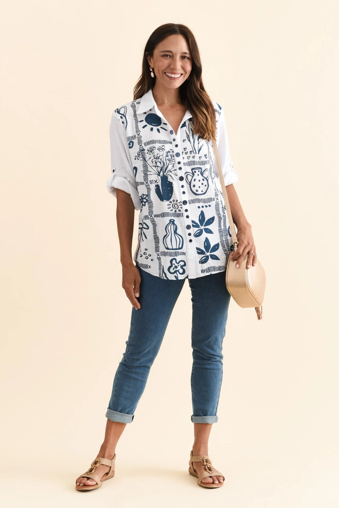 Georgina Blue Tile Cotton Shirt - Image 3