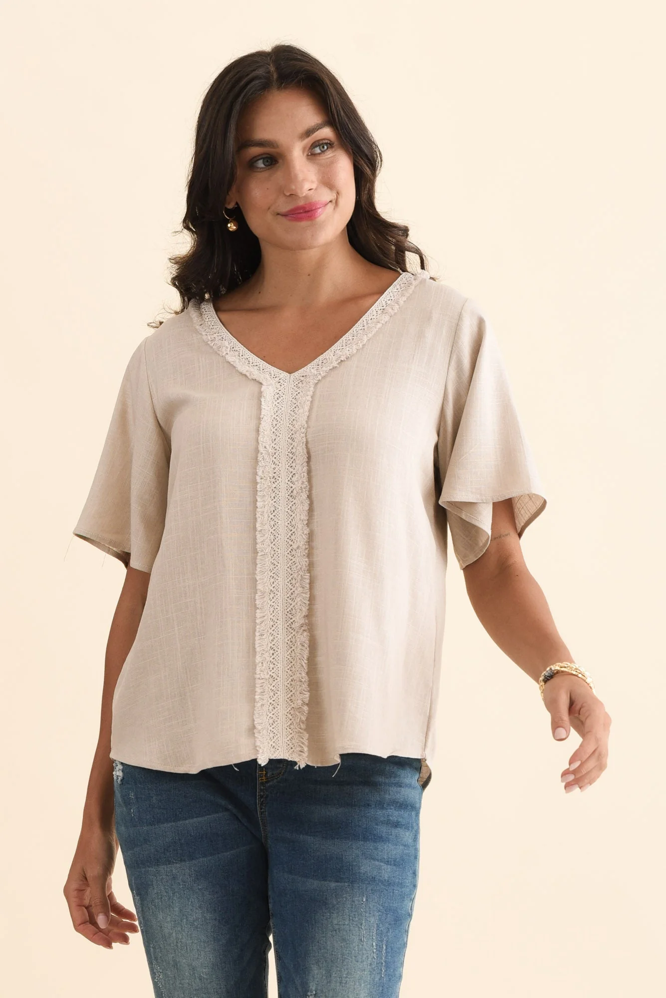 Georgio Taupe Linen Top