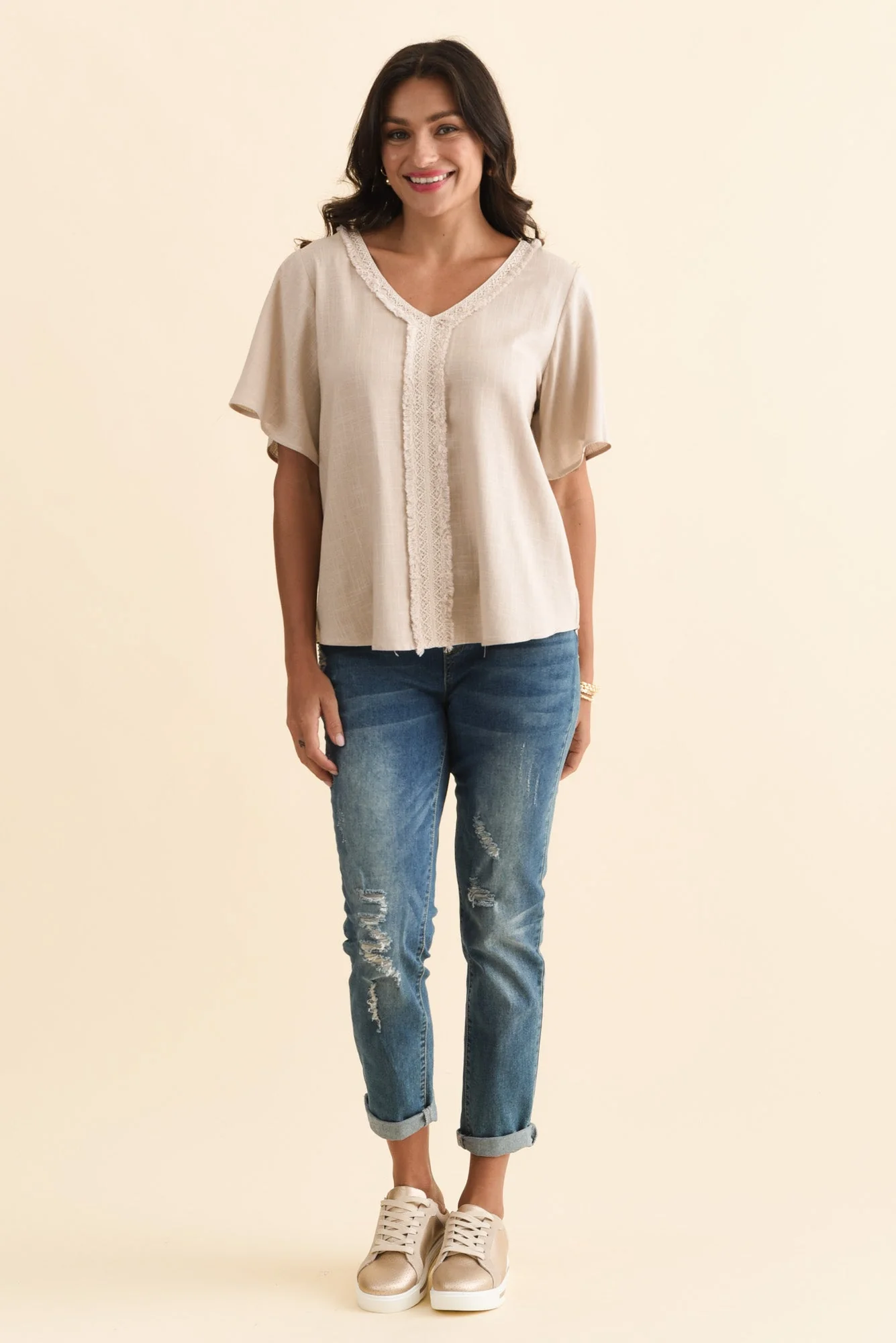 Georgio Taupe Linen Top - Image 2
