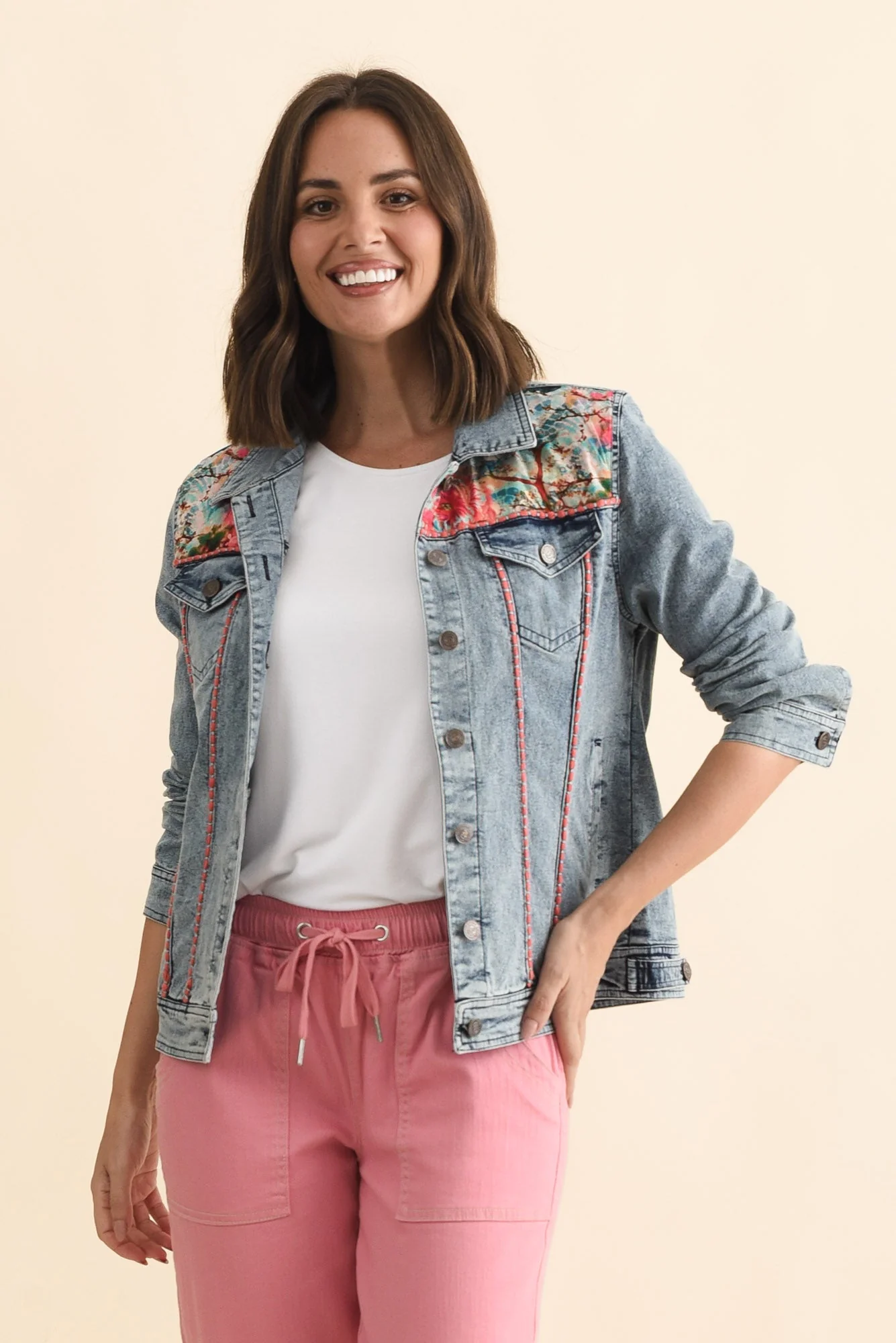 Gerri Pink Garden Denim Jacket