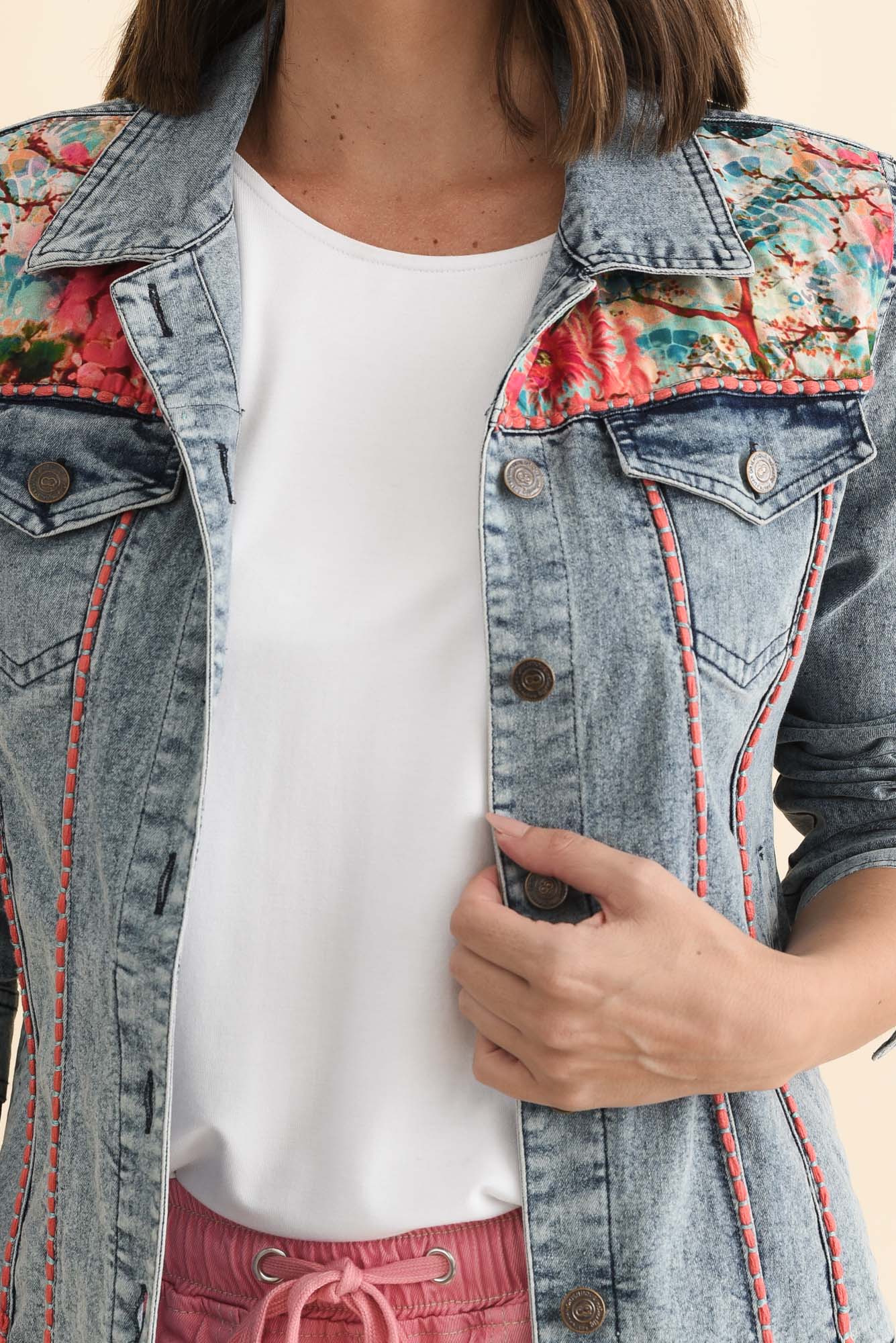 Gerri Pink Garden Denim Jacket - Image 6
