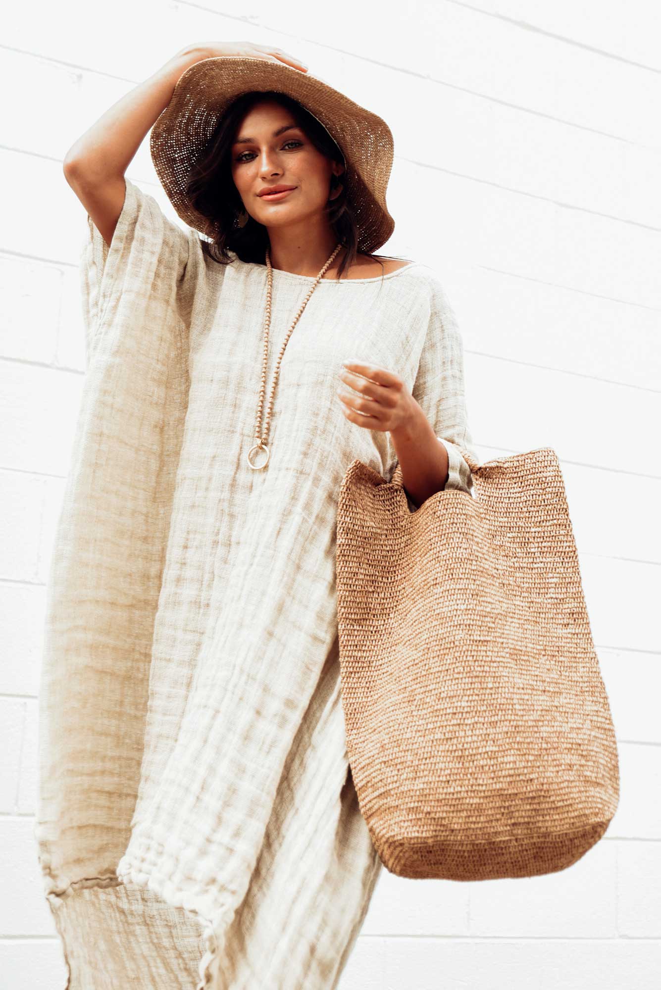 Geza Tan Raffia Tote Bag - Image 3