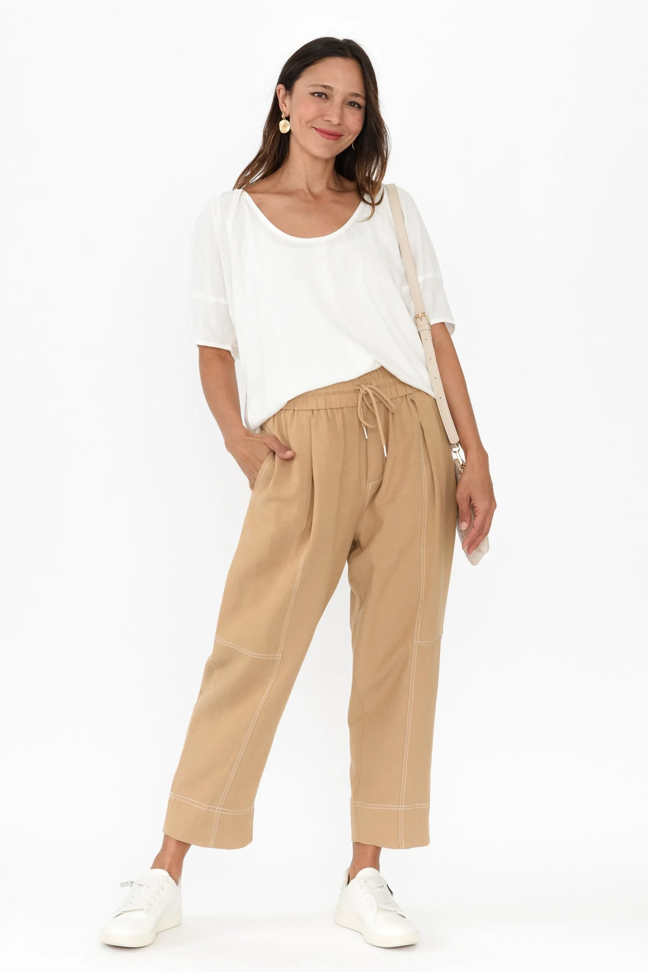 Giana Beige Contrast Drawstring Pants - Image 2