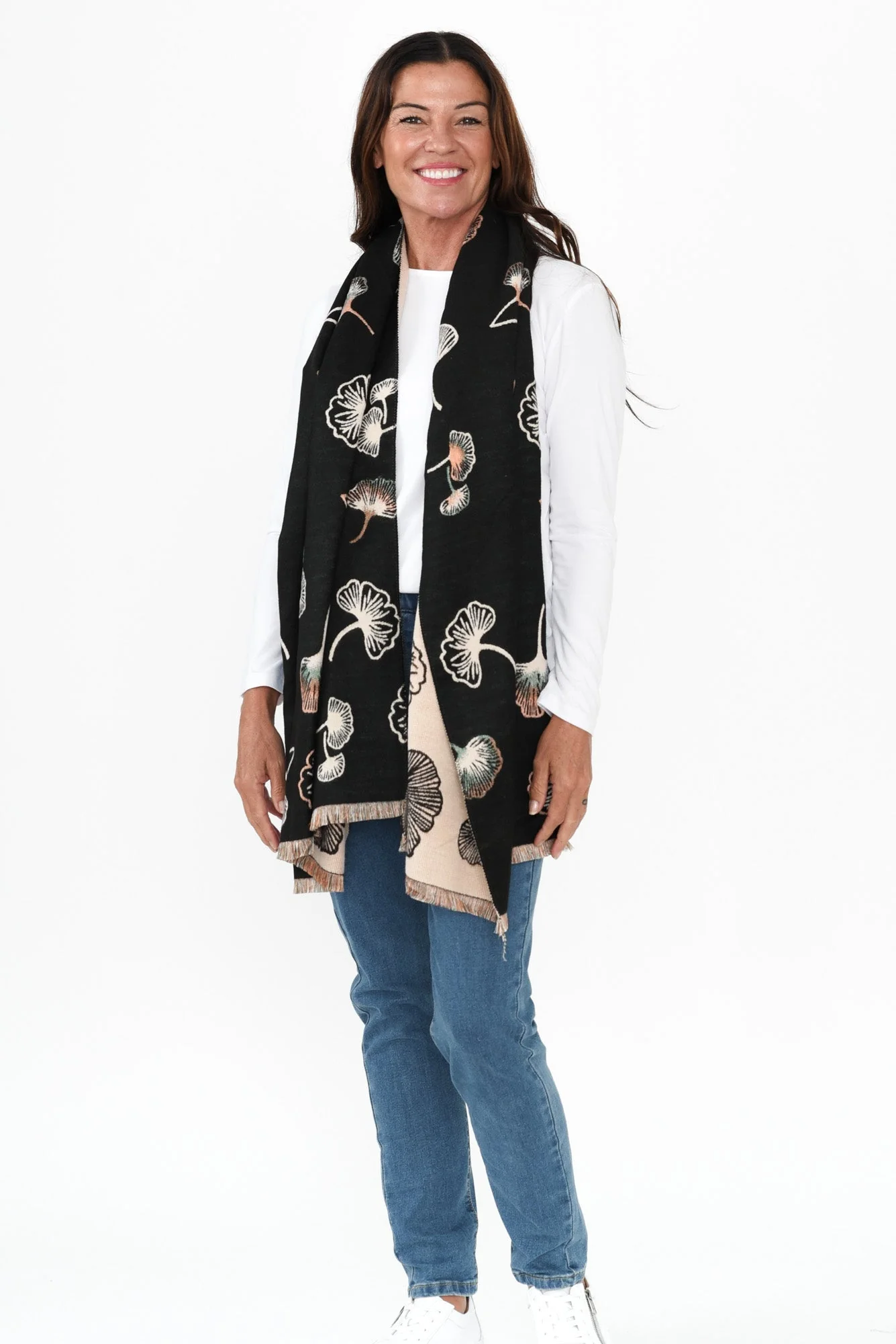 Ginko Black Flower Scarf - Image 3