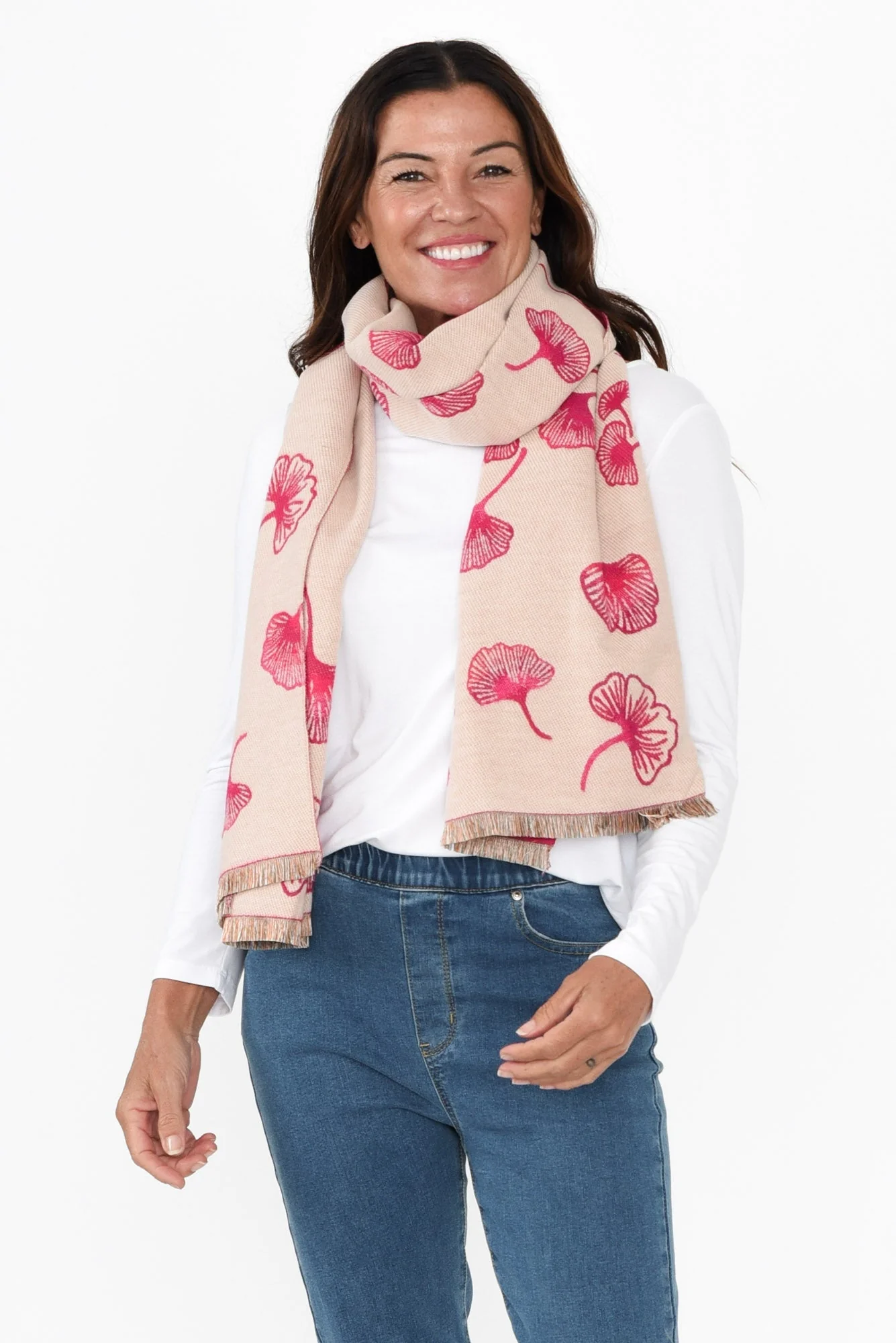 Ginko Pink Flower Scarf