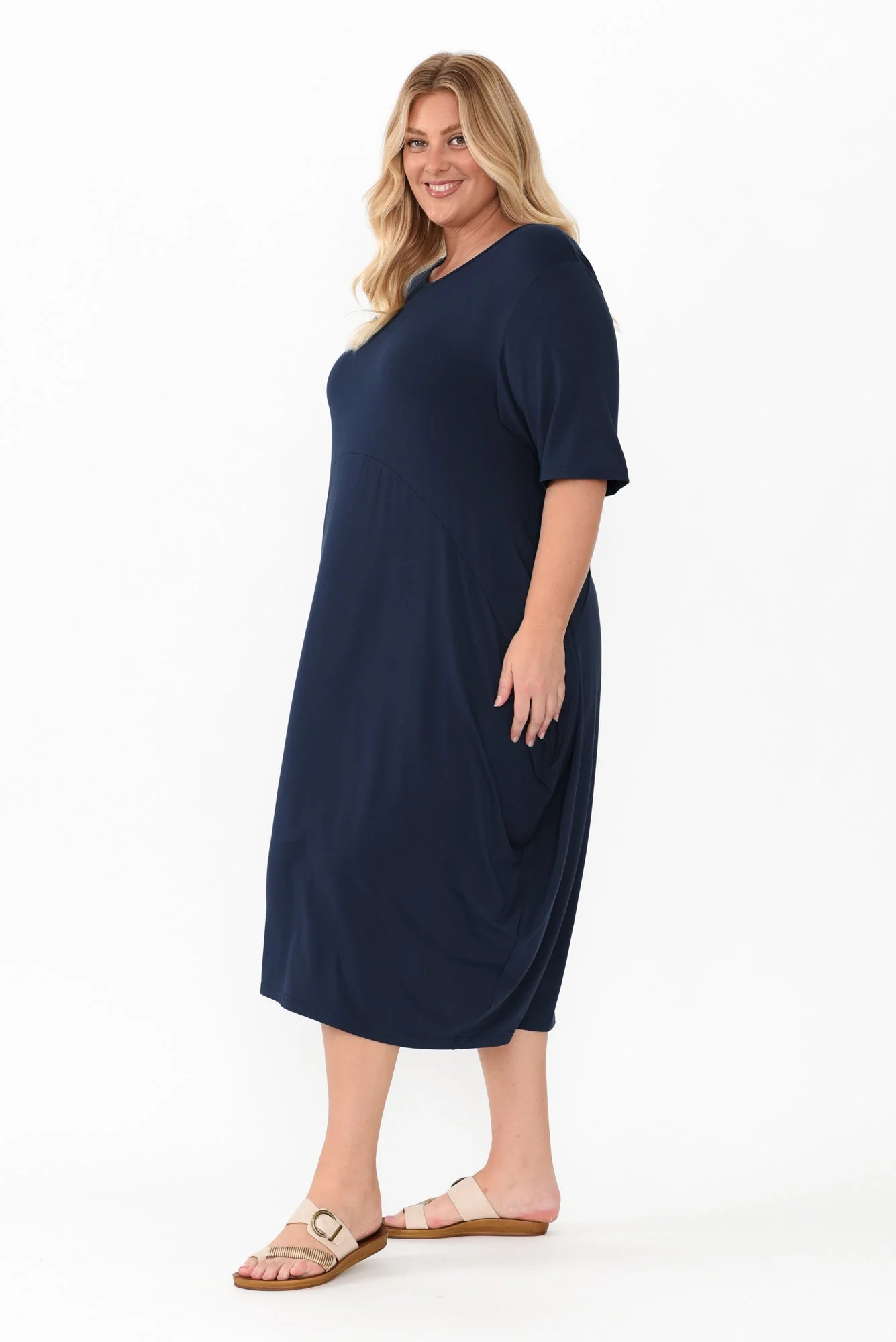 Glenda Navy Short Sleeve Crescent Dress - Image 11