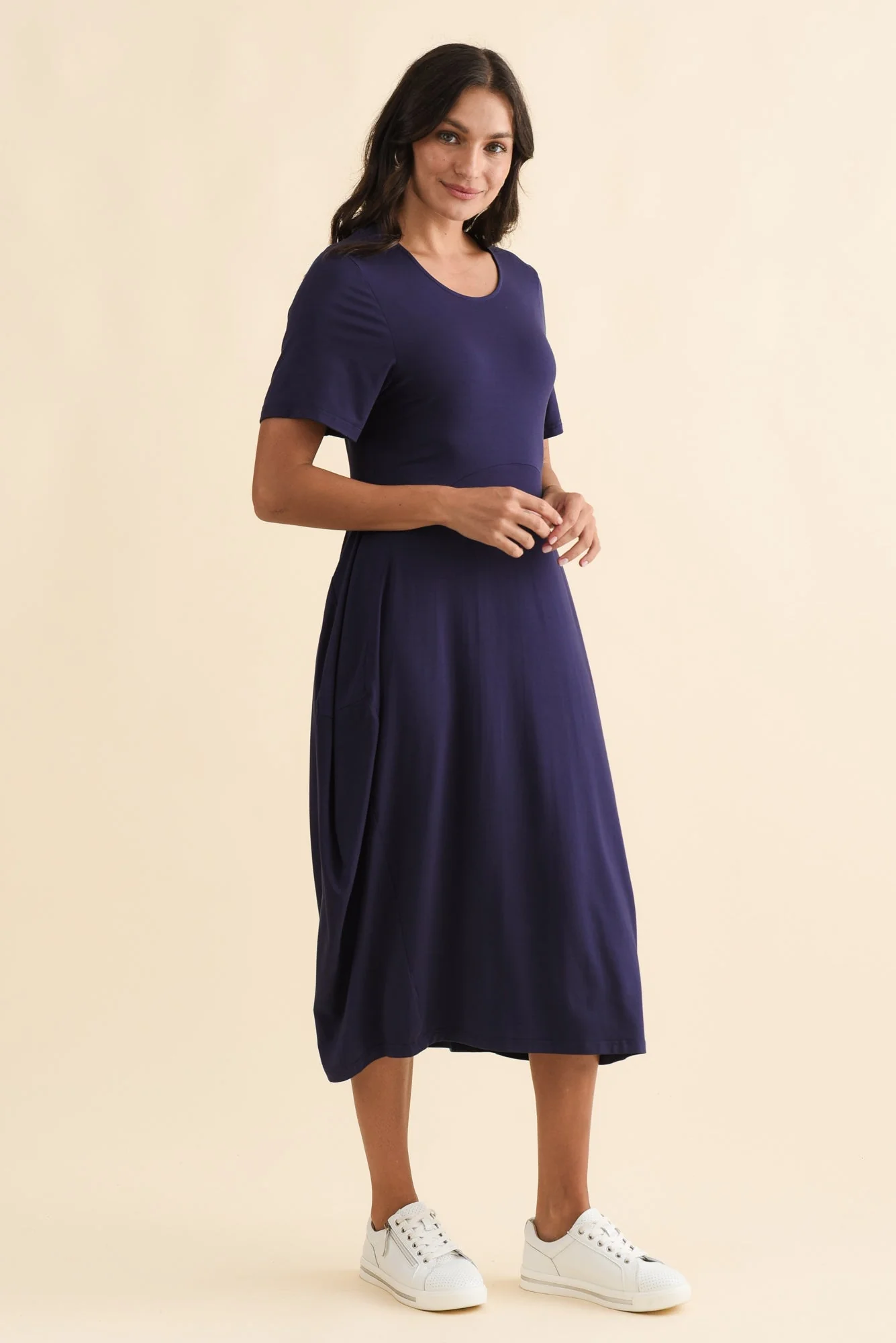 Glenda Navy Short Sleeve Crescent Dress - Image 4