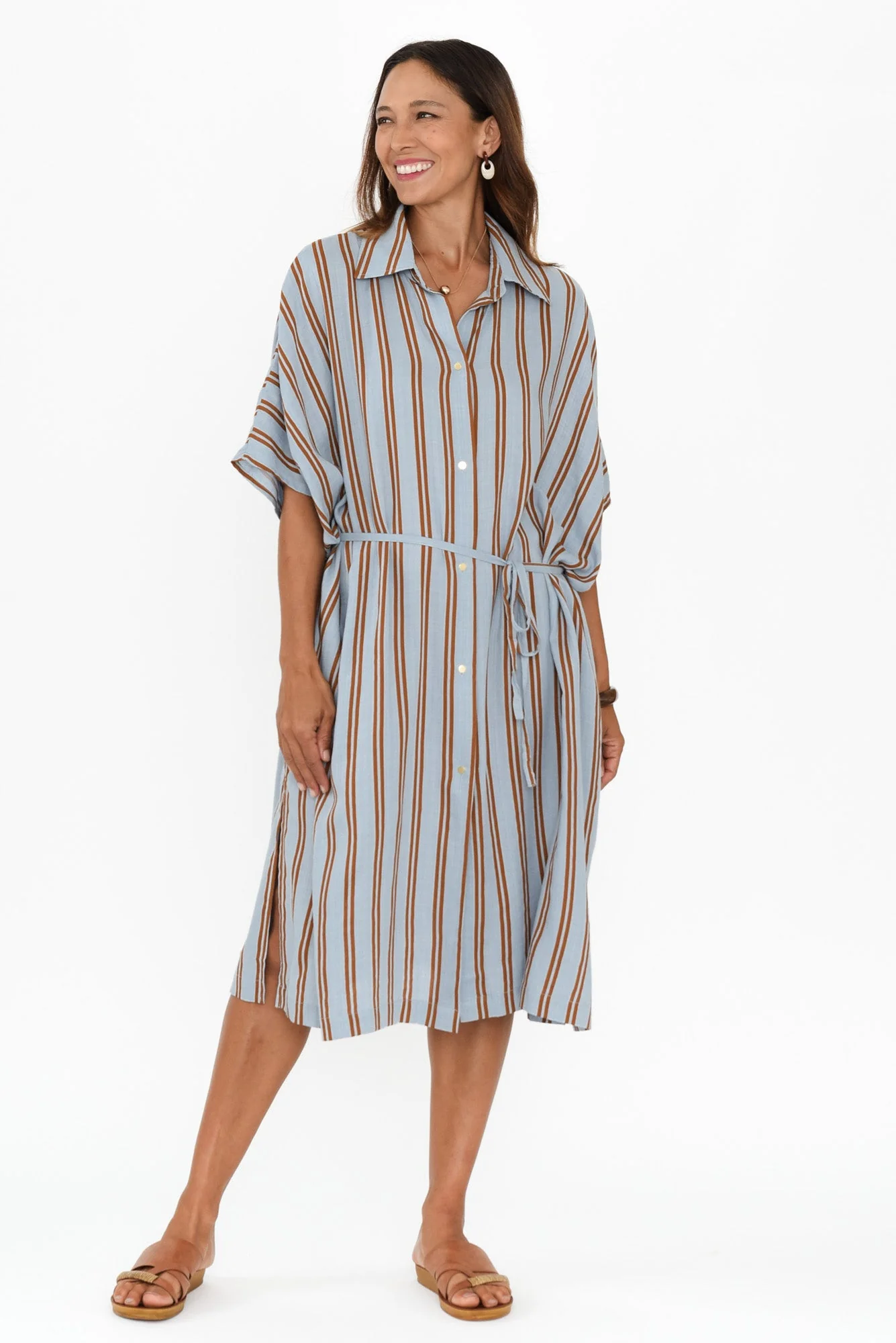 Grounded Blue Stripe Tie Dress - Image 3