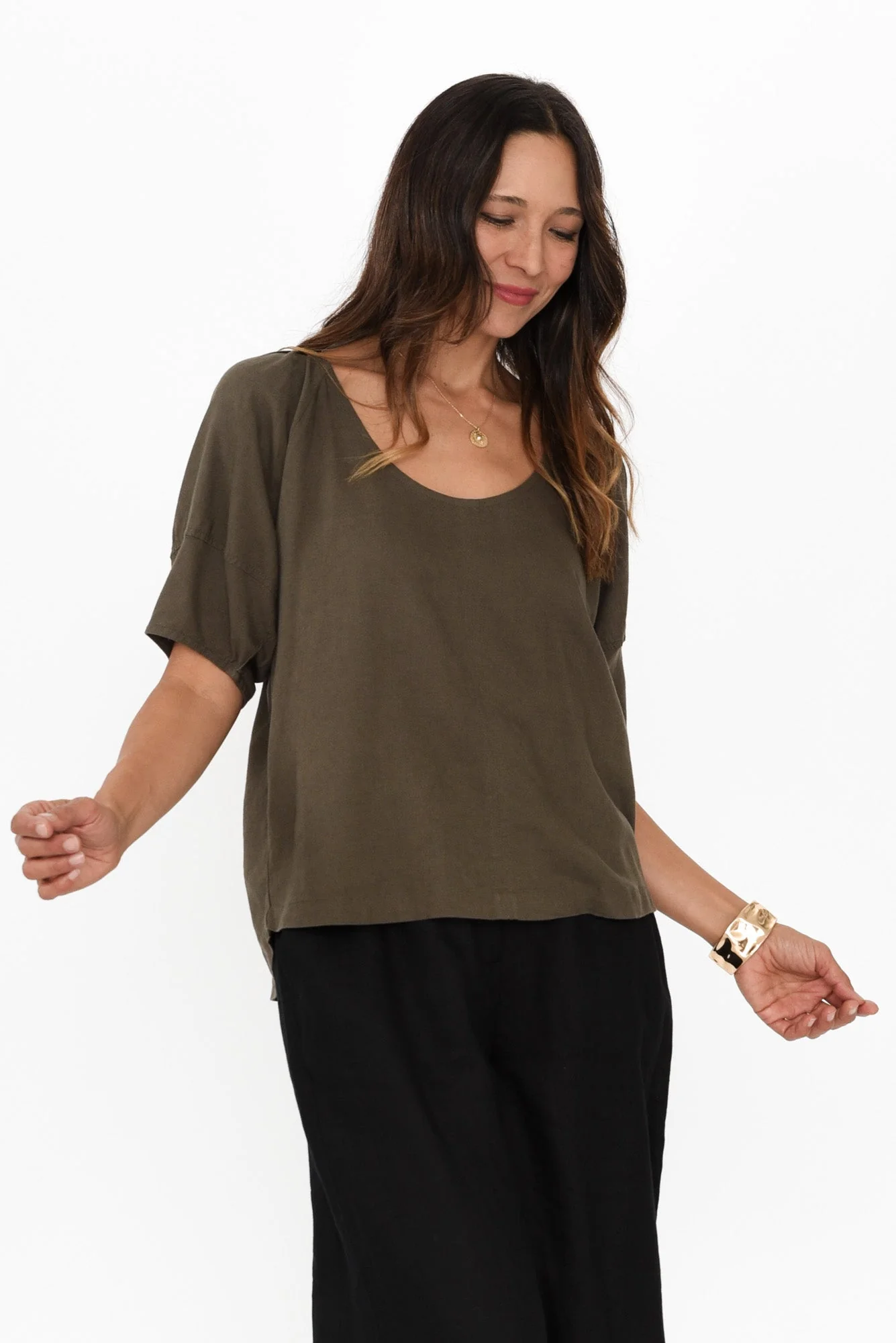 Grove Khaki Linen Blend Top
