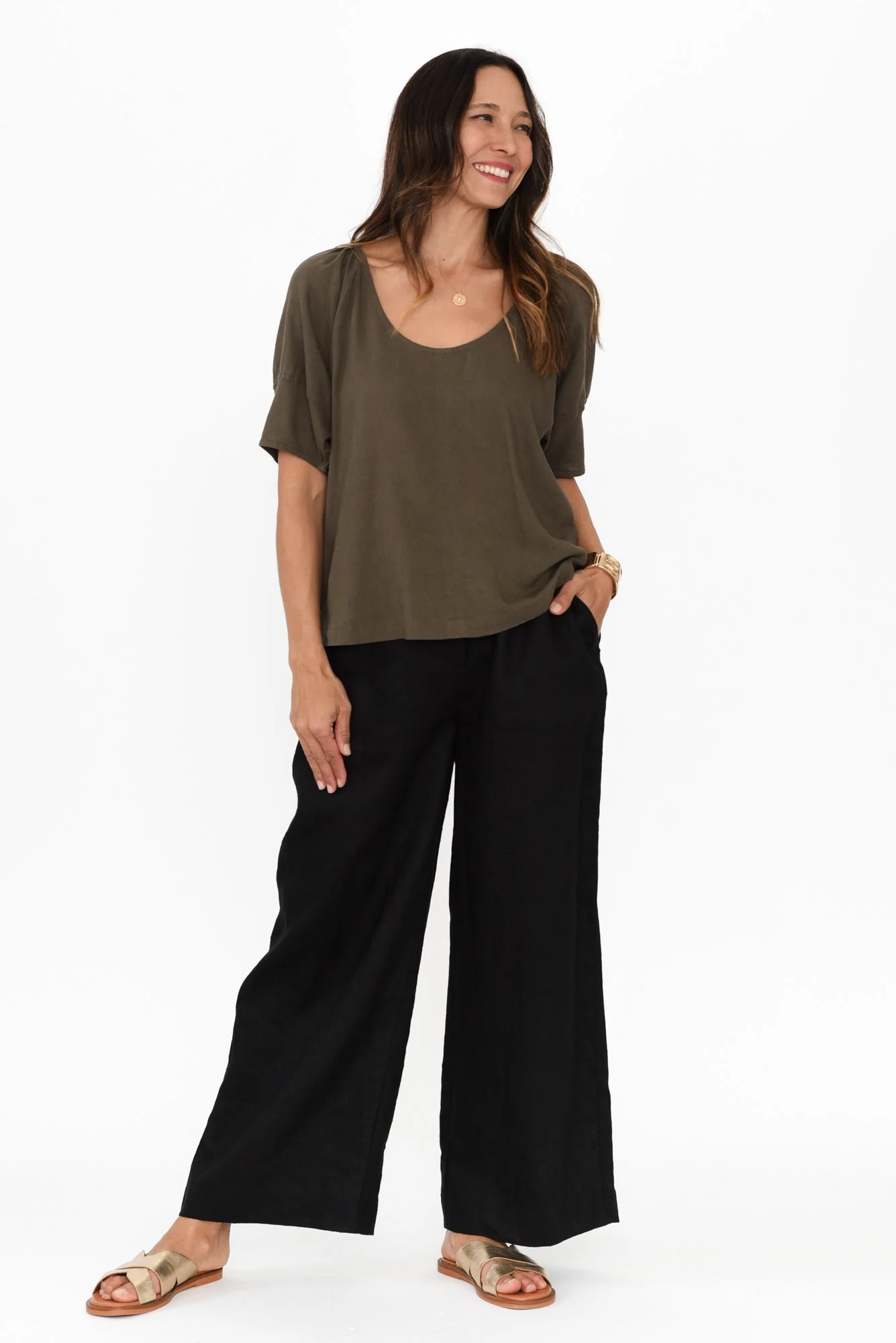 Grove Khaki Linen Blend Top - Image 2