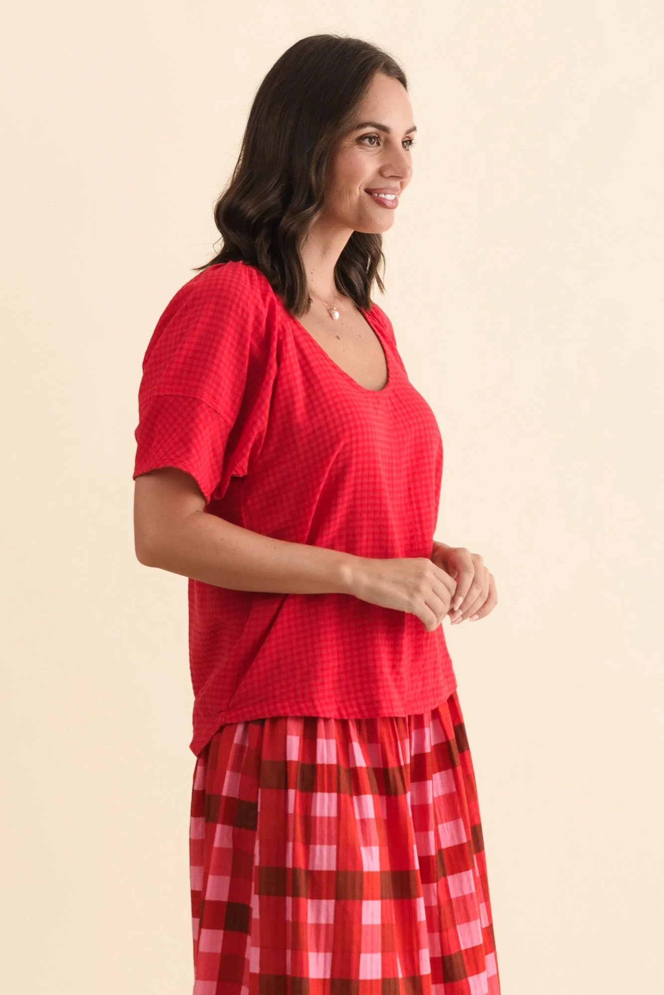 Grove Red Check Cotton Blend Top - Image 4
