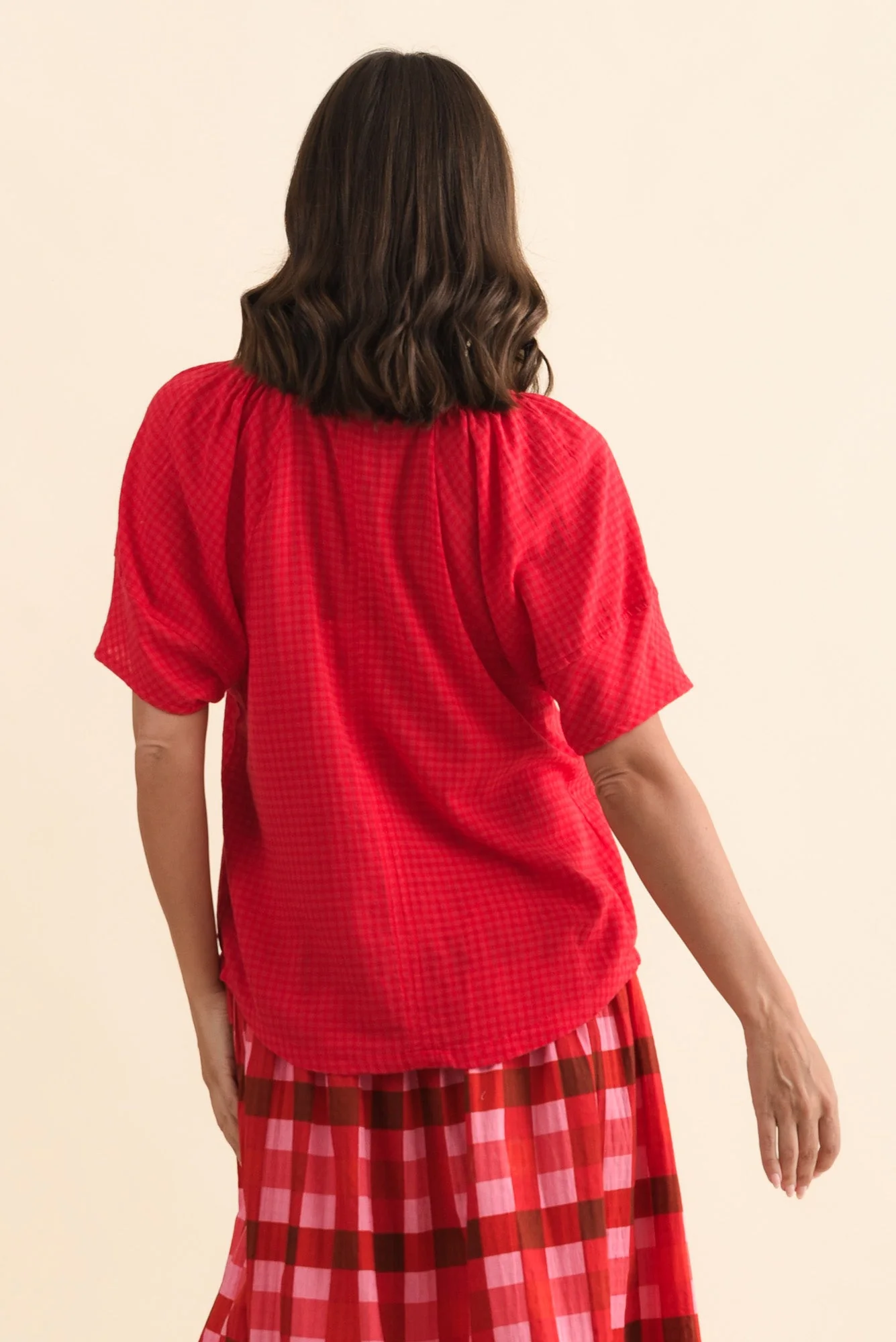 Grove Red Check Cotton Blend Top - Image 5
