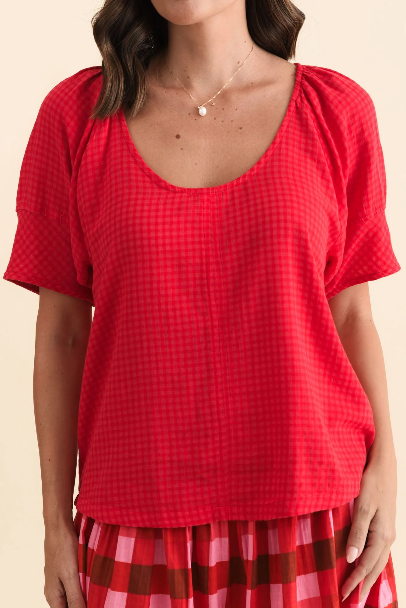 Grove Red Check Cotton Blend Top - Image 6