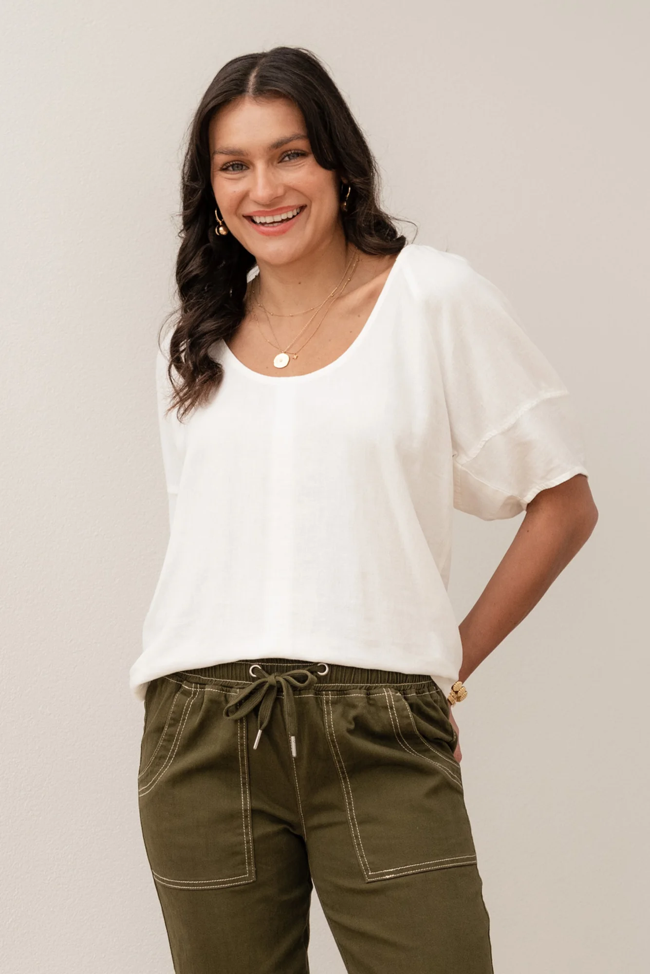 Grove White Linen Blend Top