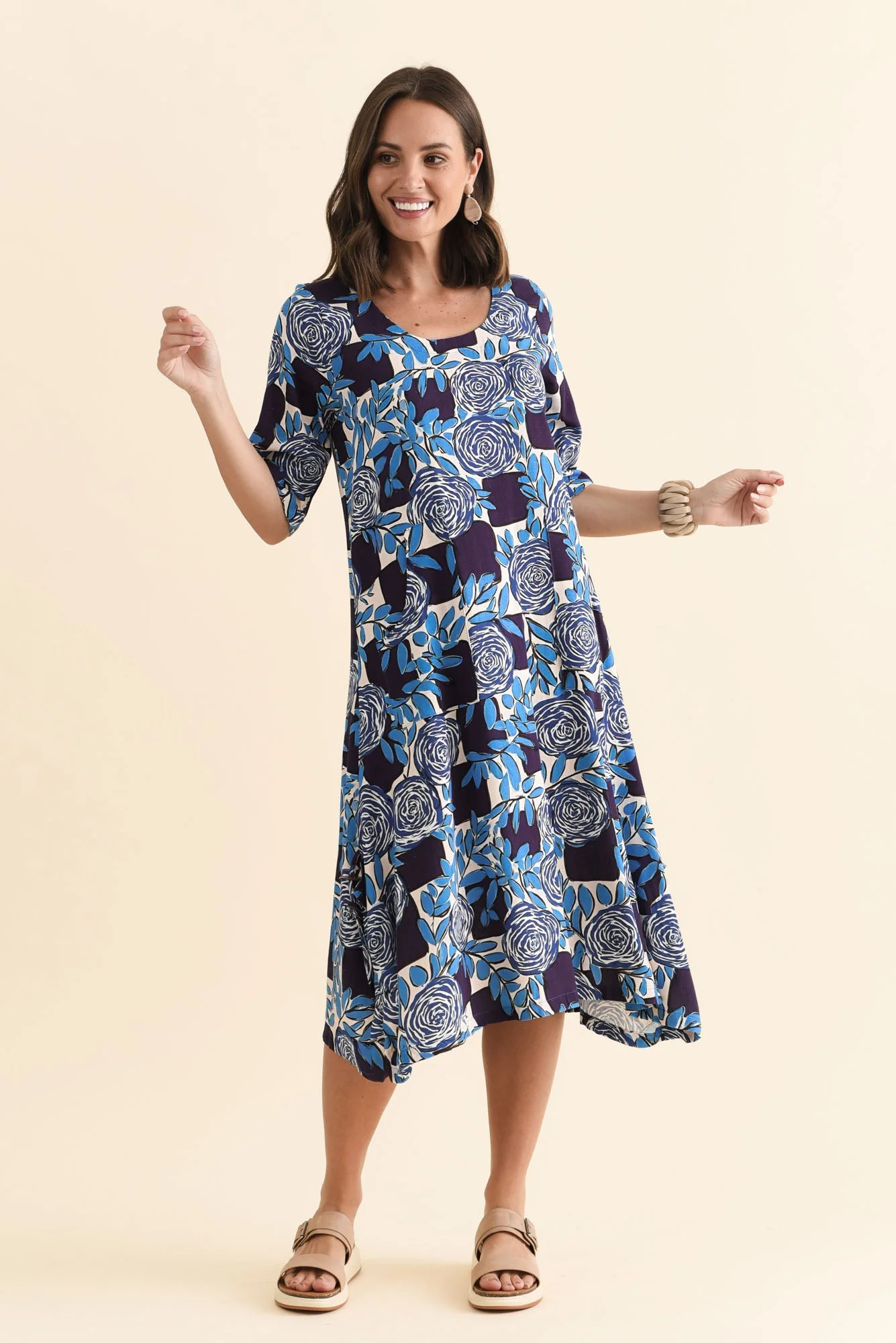 Hailee Navy Flower Linen Cotton Dress