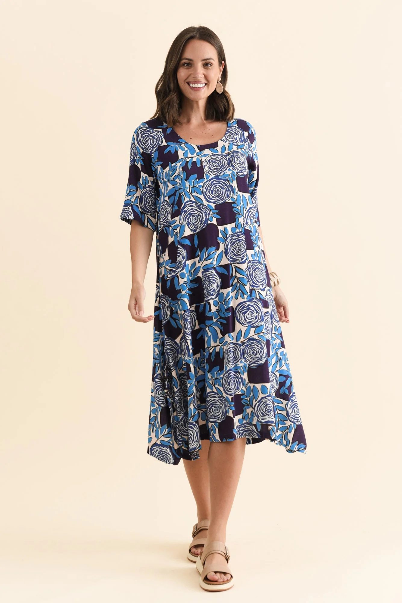 Hailee Navy Flower Linen Cotton Dress - Image 2